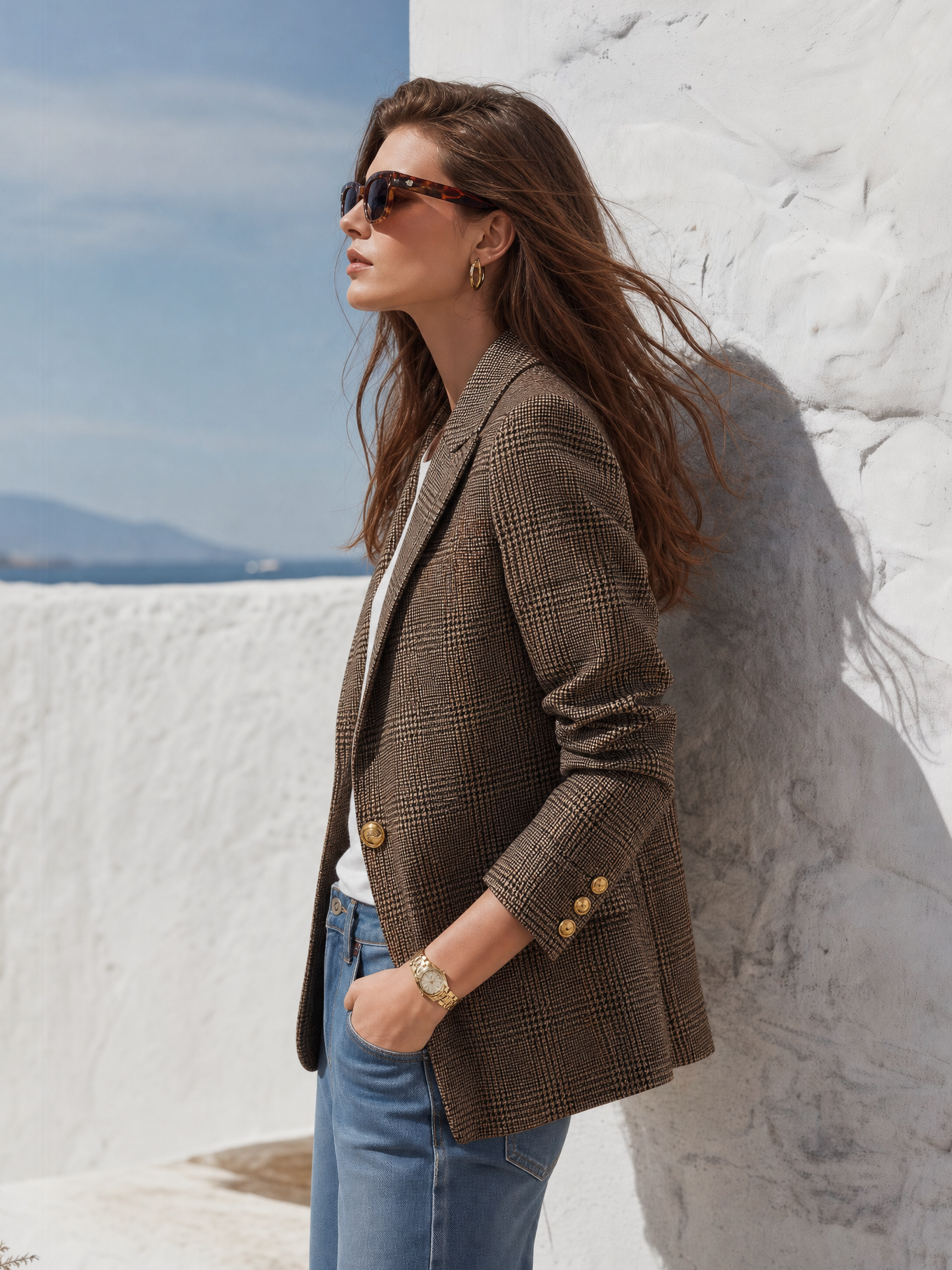 Retro-chic Classic Plaid Single-button Blazer