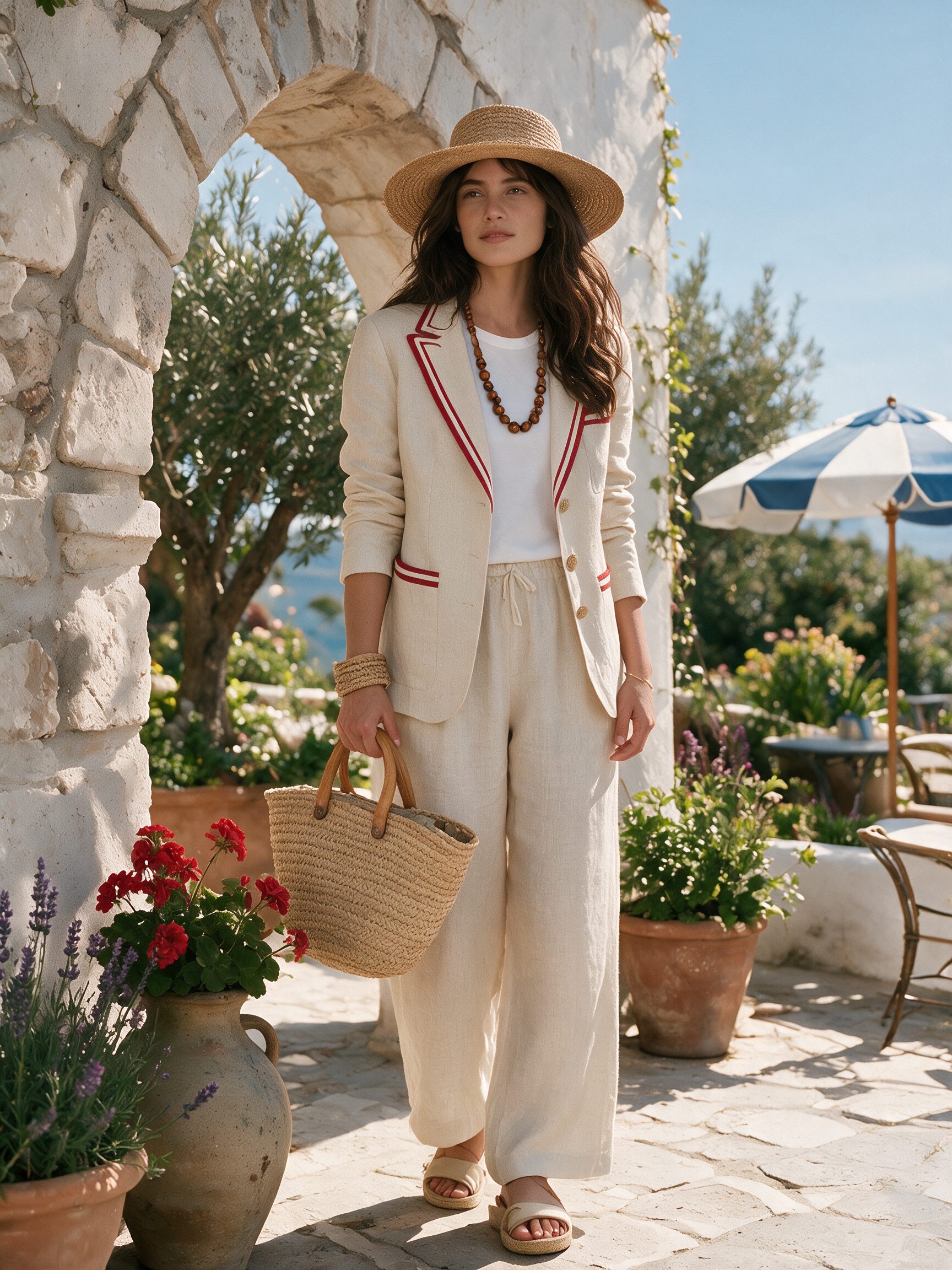 Old Money Contrasting Trim Beige Blazer