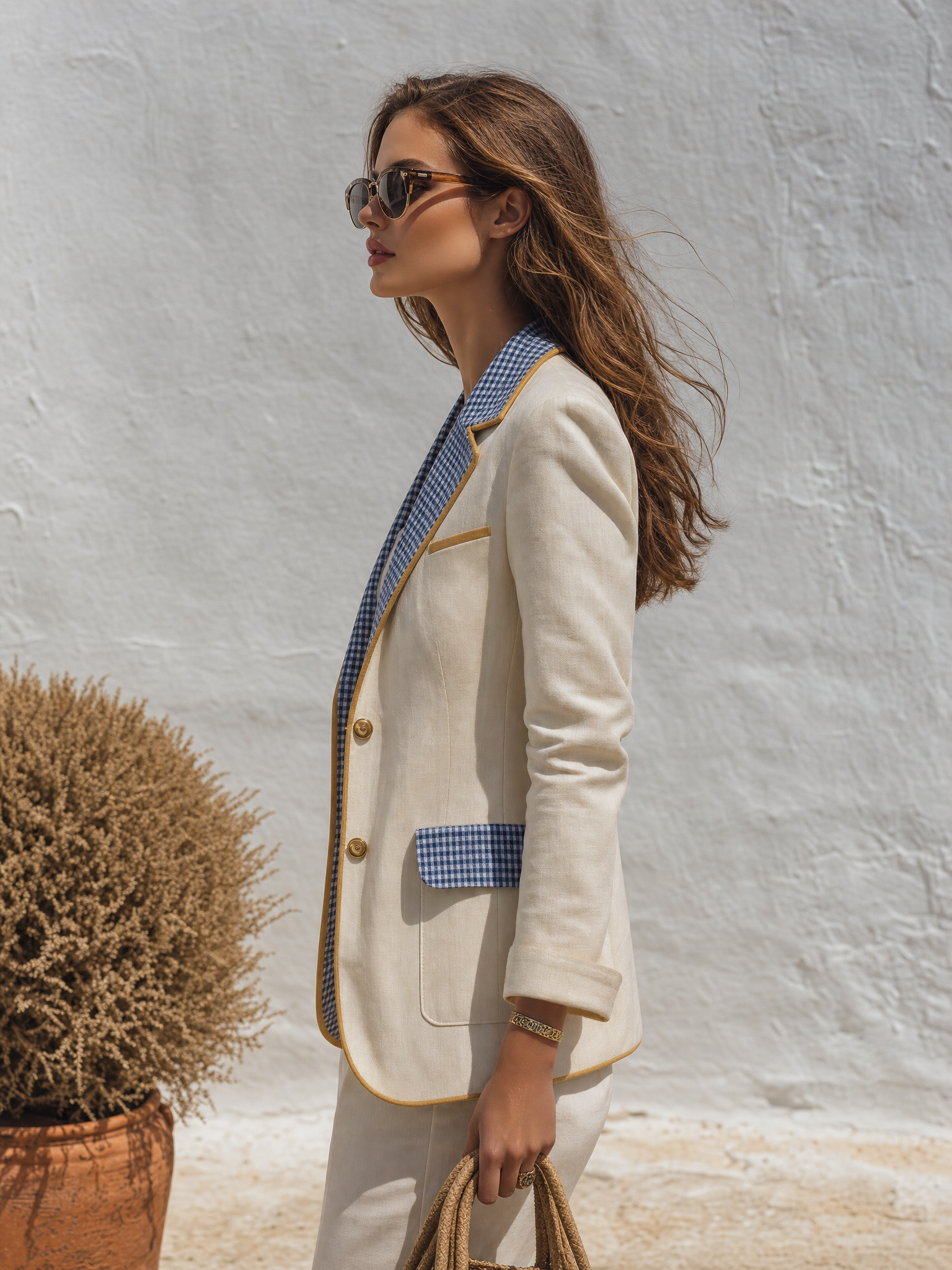 Elegant Retro Striped Lapel Multi-pocket Blazer