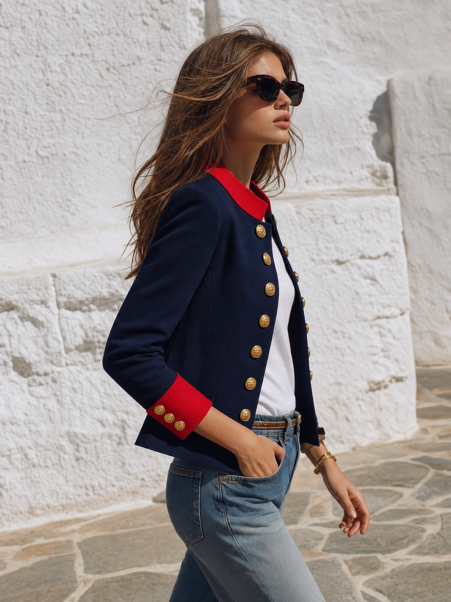 Retro Color-blocked Stand Collar Jacket