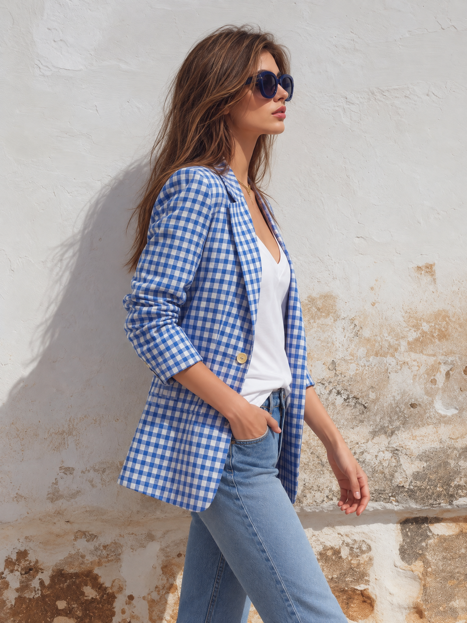 Vacation Casual Minimalist Check Blazer