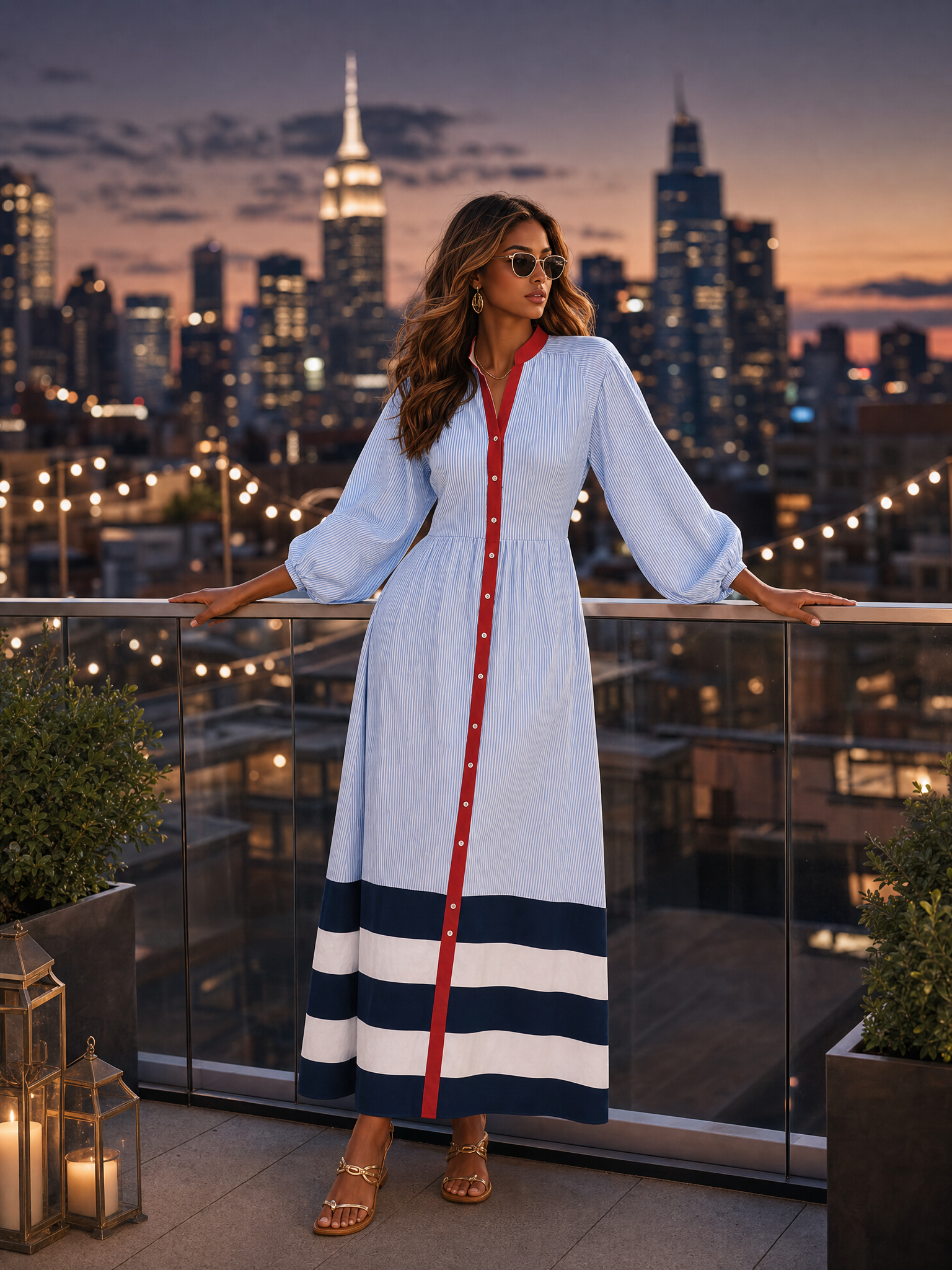 Retro-design Color-blocked Striped Midi Dress