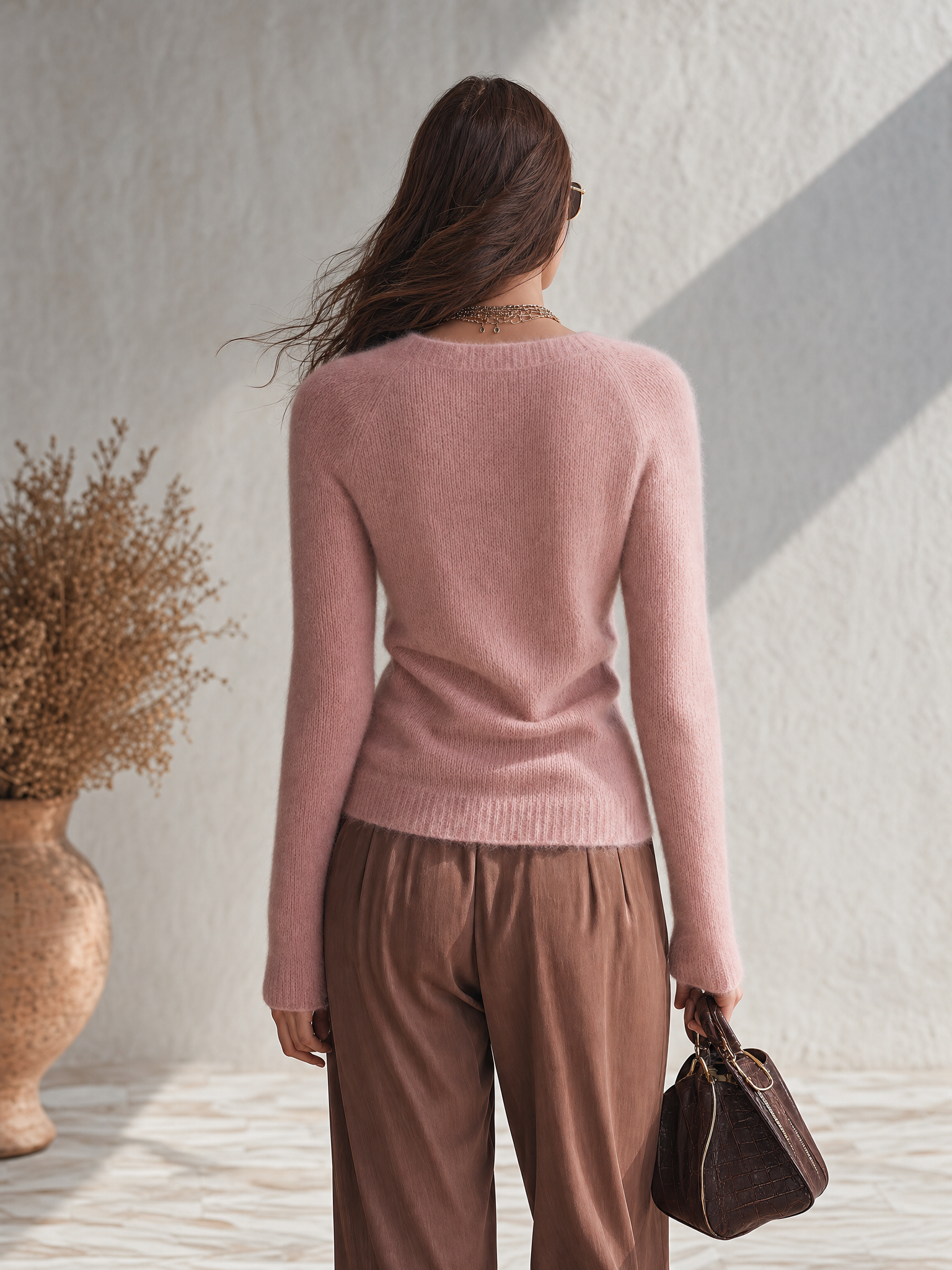 Resort-style Crossover V-neck Long-sleeved Sweater