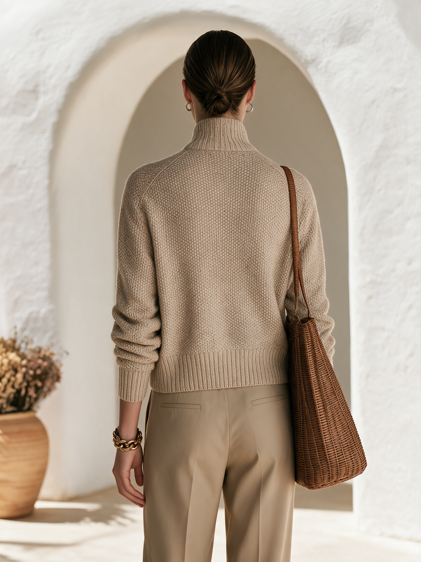 Old Money Contrast Trim Stand Collar Chunky Knit Cardigan
