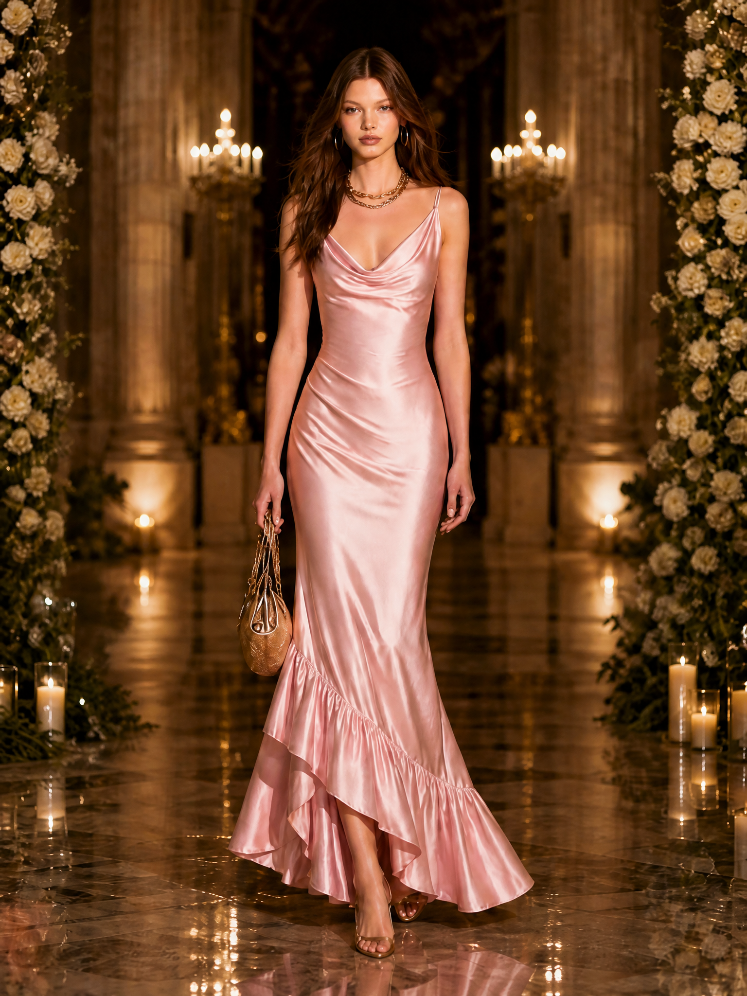 Vacation-style Sleeveless Draped Neckline And Asymmetrical Ruffled Hem Maxi Dress