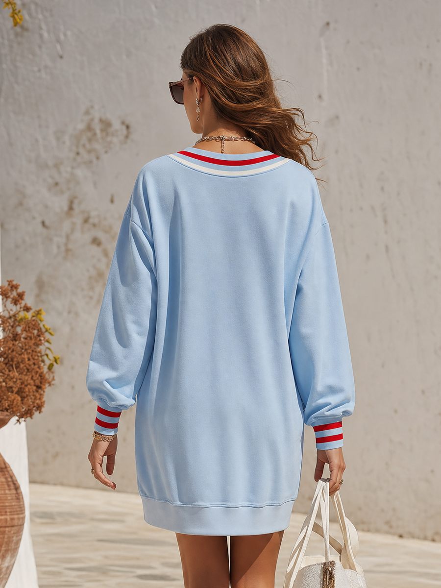 Casual Sporty V-neck Long-sleeved Mini Dress