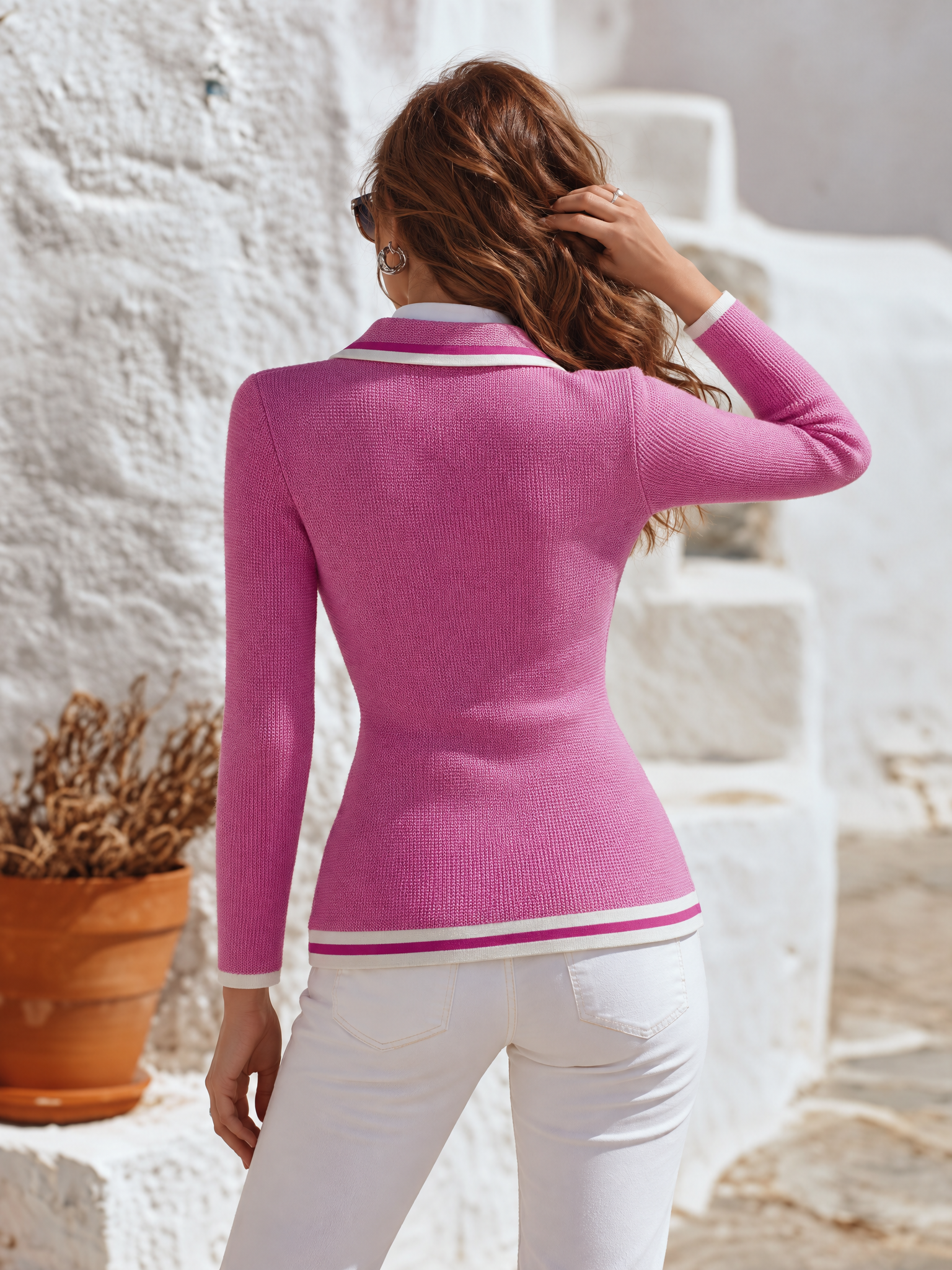 Vacation Retro Color-Blocked Knit Cardigan
