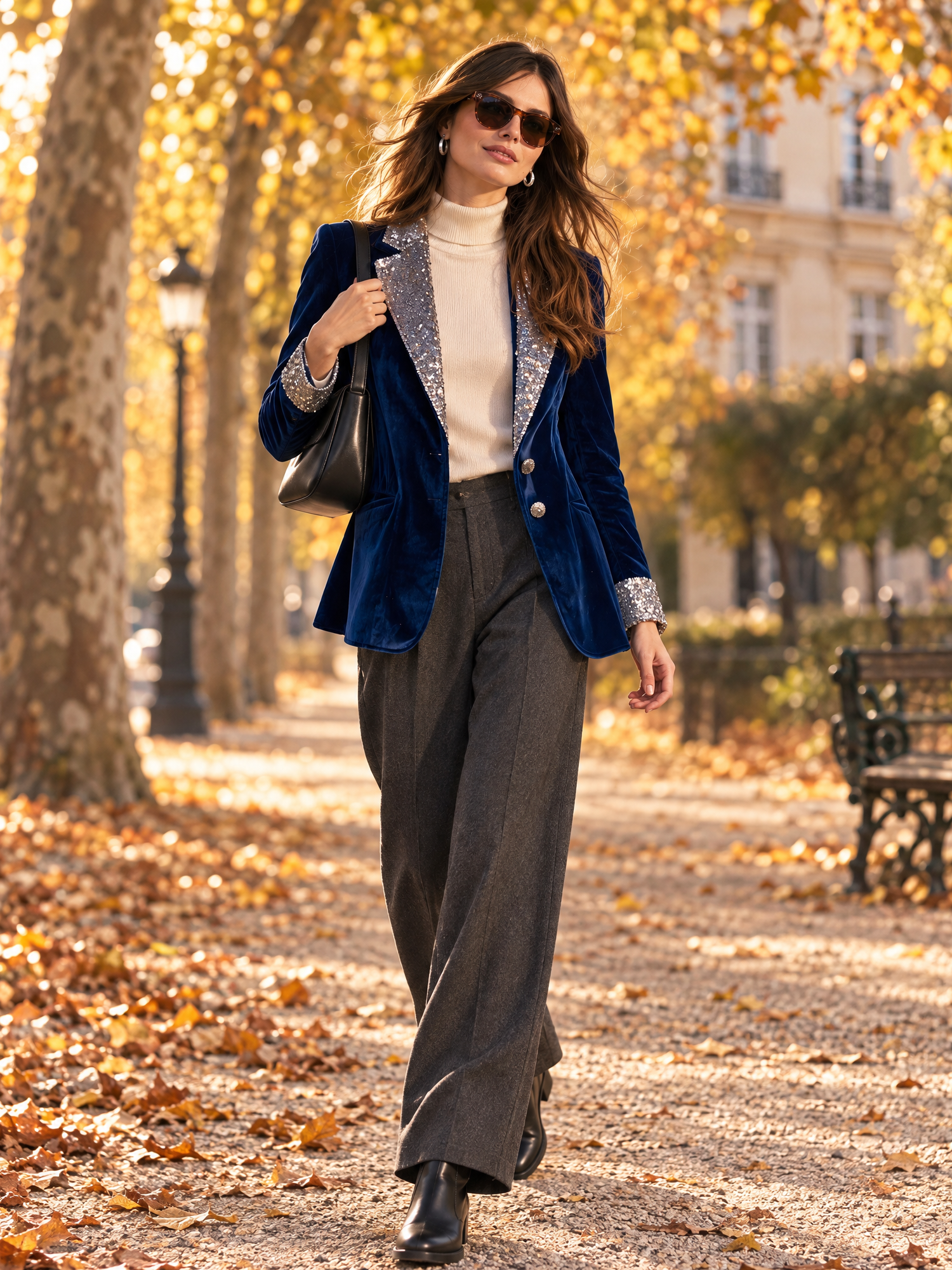 Trendy Retro Sequin Collar Velvet Blazer