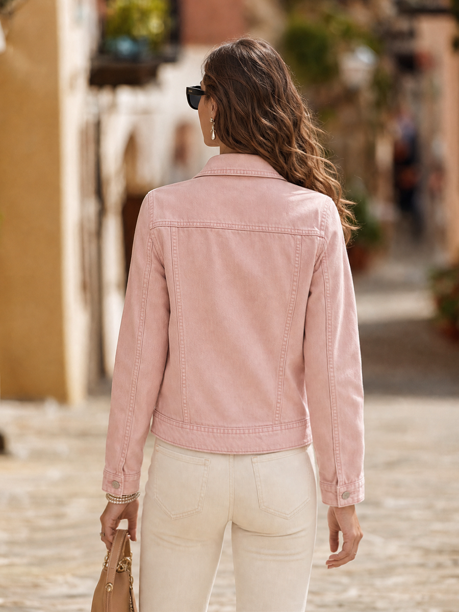 Resort-style Collared Long-sleeved Butterfly Embroidery Denim Jacket