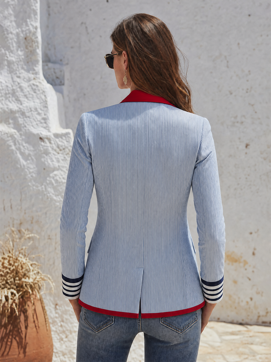 Retro Color-blocked Striped 3-pocket Blazer