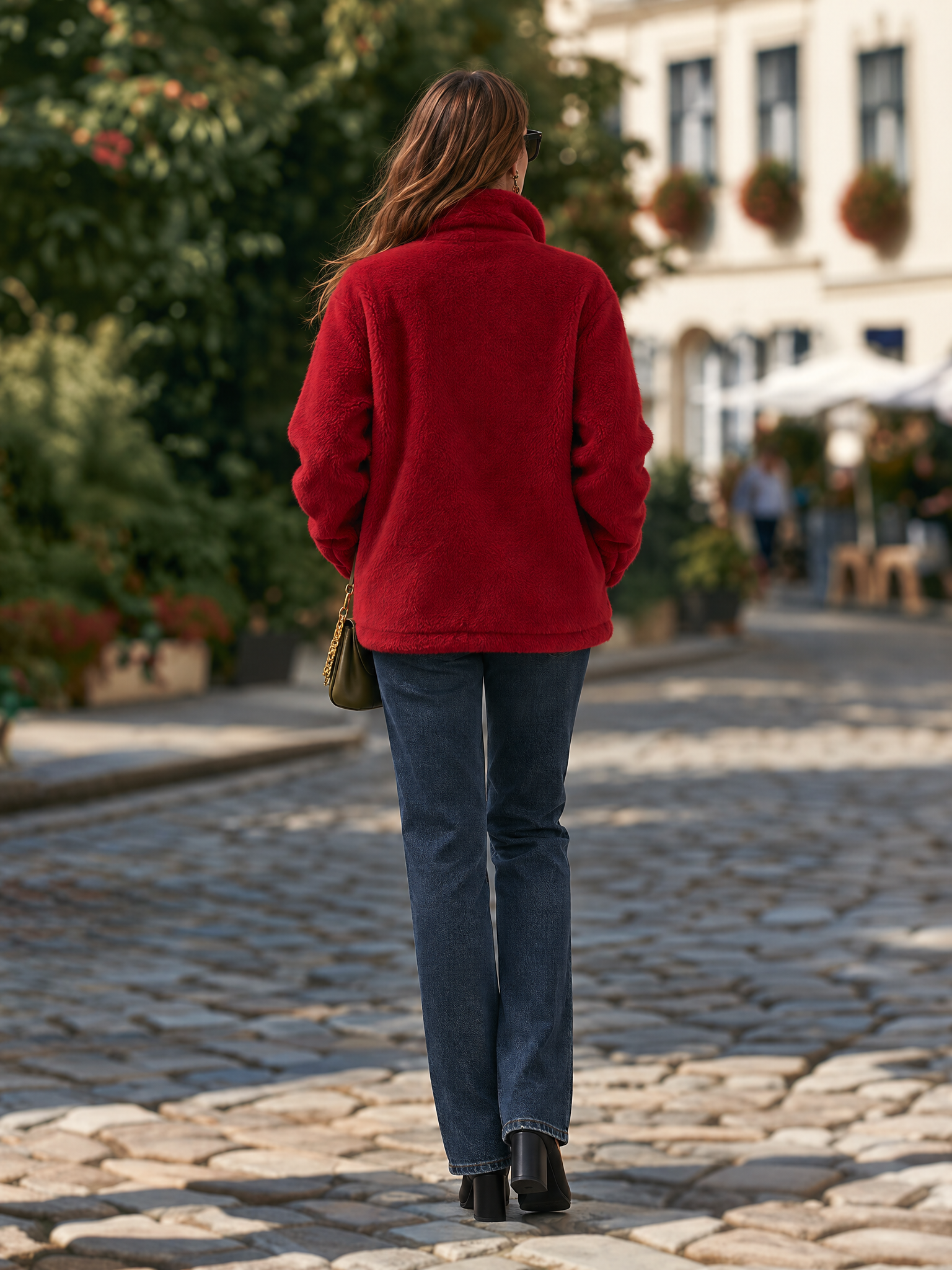 Resort-style Stand-up Collar Drawstring Long-sleeved Solid Color Jacket