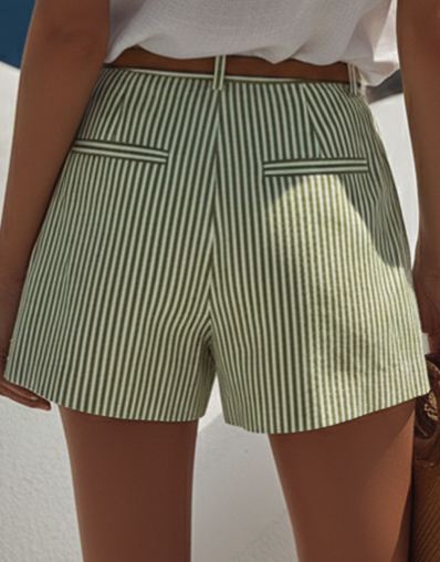 Mediterranean Style Green Striped Shorts