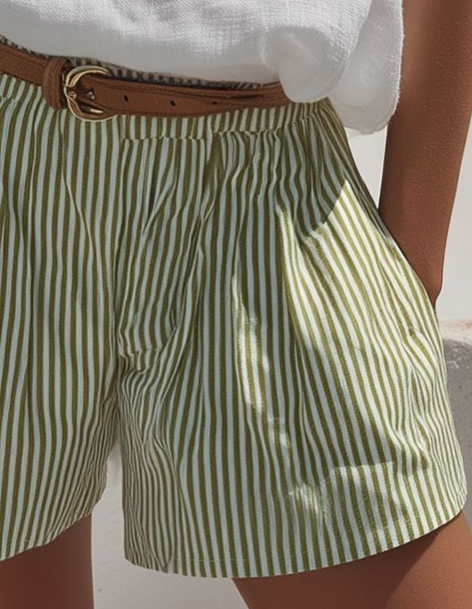 Mediterranean Style Green Striped Shorts