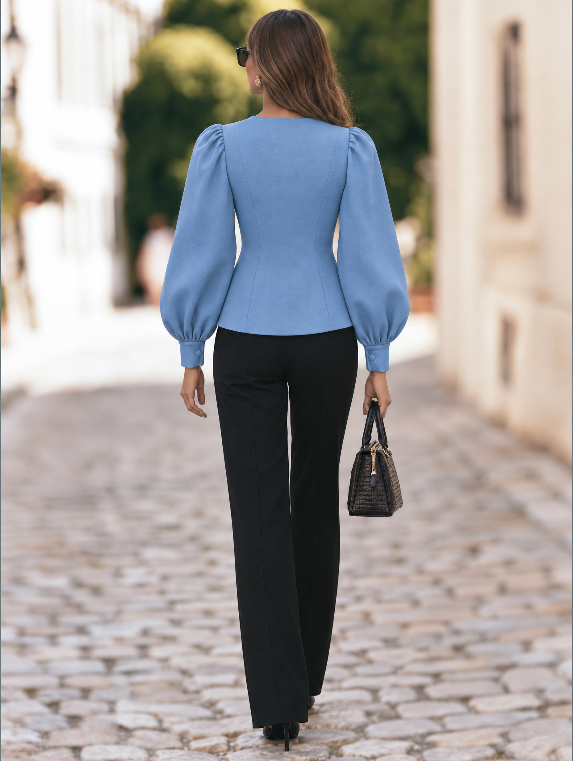 Resort-style Round Neck Lantern Long-sleeved Solid Color Jacket