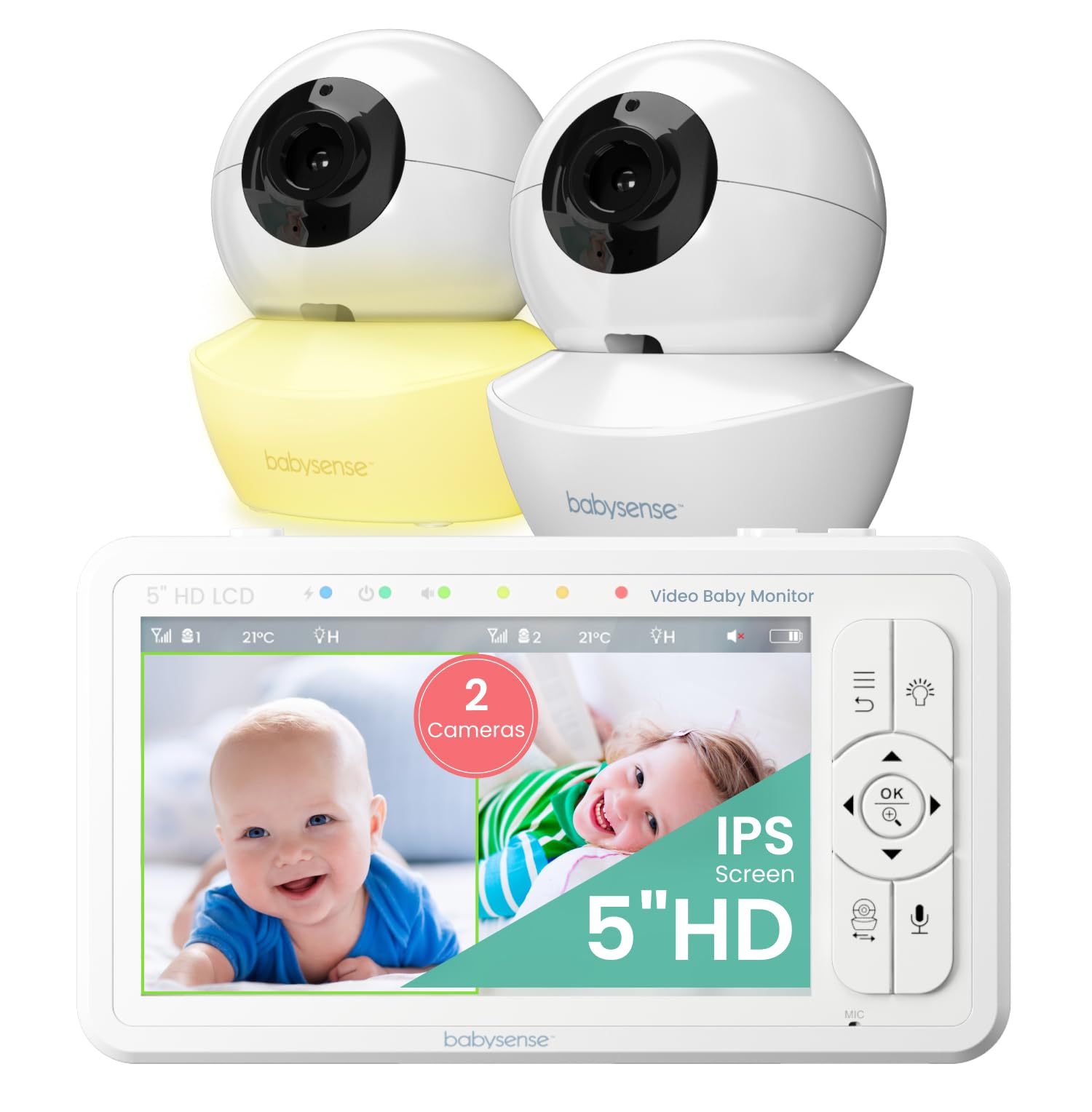 BABYSENSE 5" HD Split-Screen Video Baby Monitor with 2 Cameras