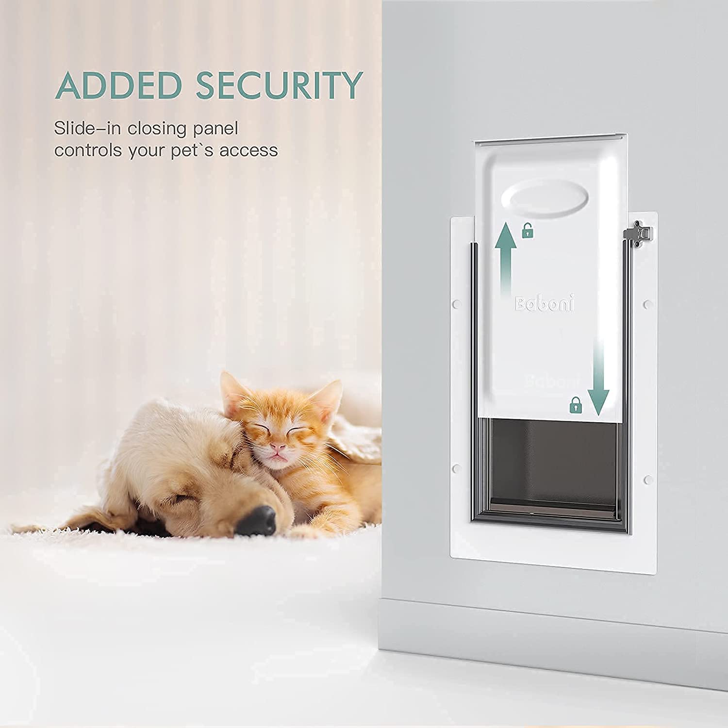 BABONI Pet Door for Wall - 3-Flap Steel Frame Cat & Dog Door