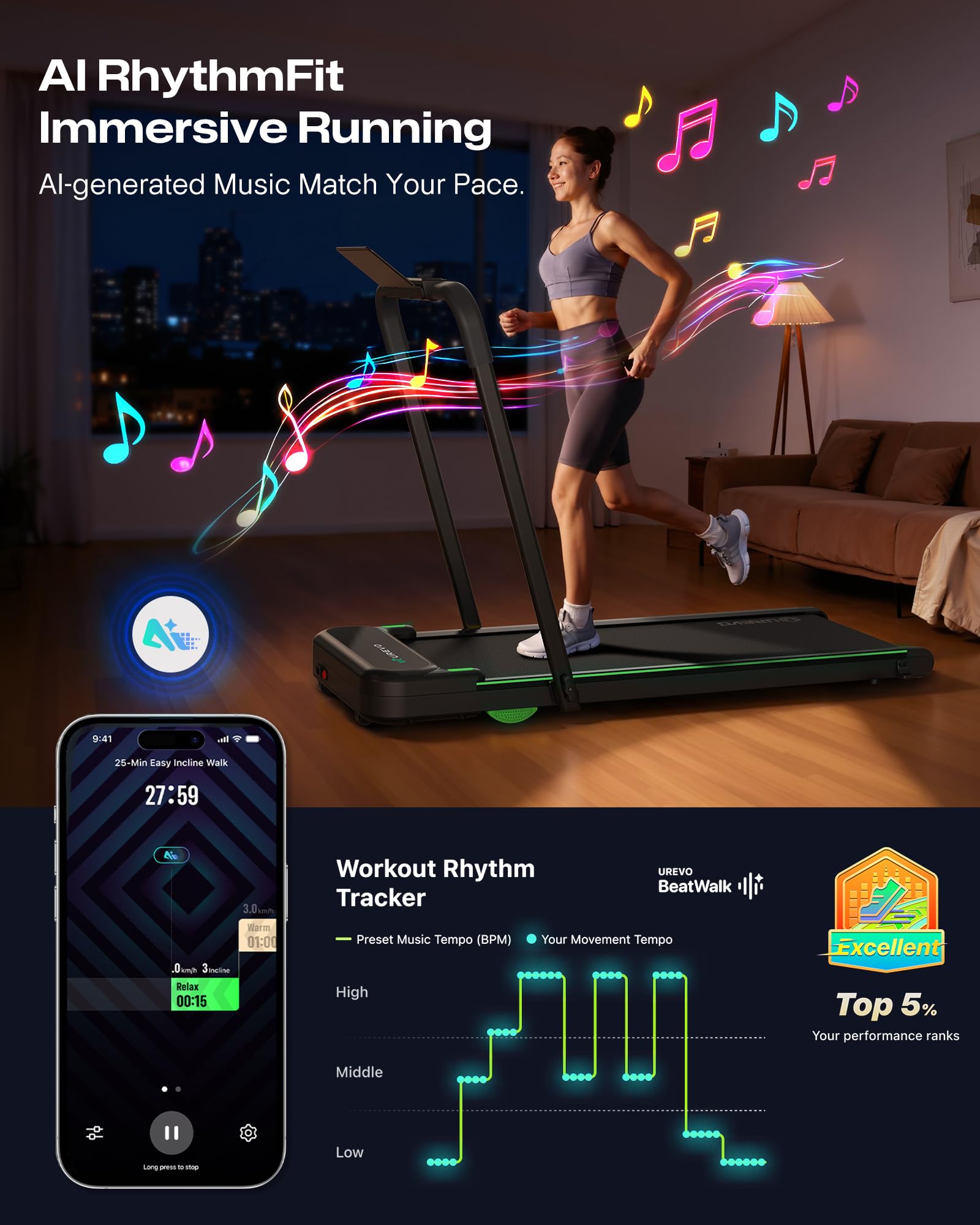 UREVO Strol 2E Smart 2-in-1 Folding Treadmill - Compact Walking Pad