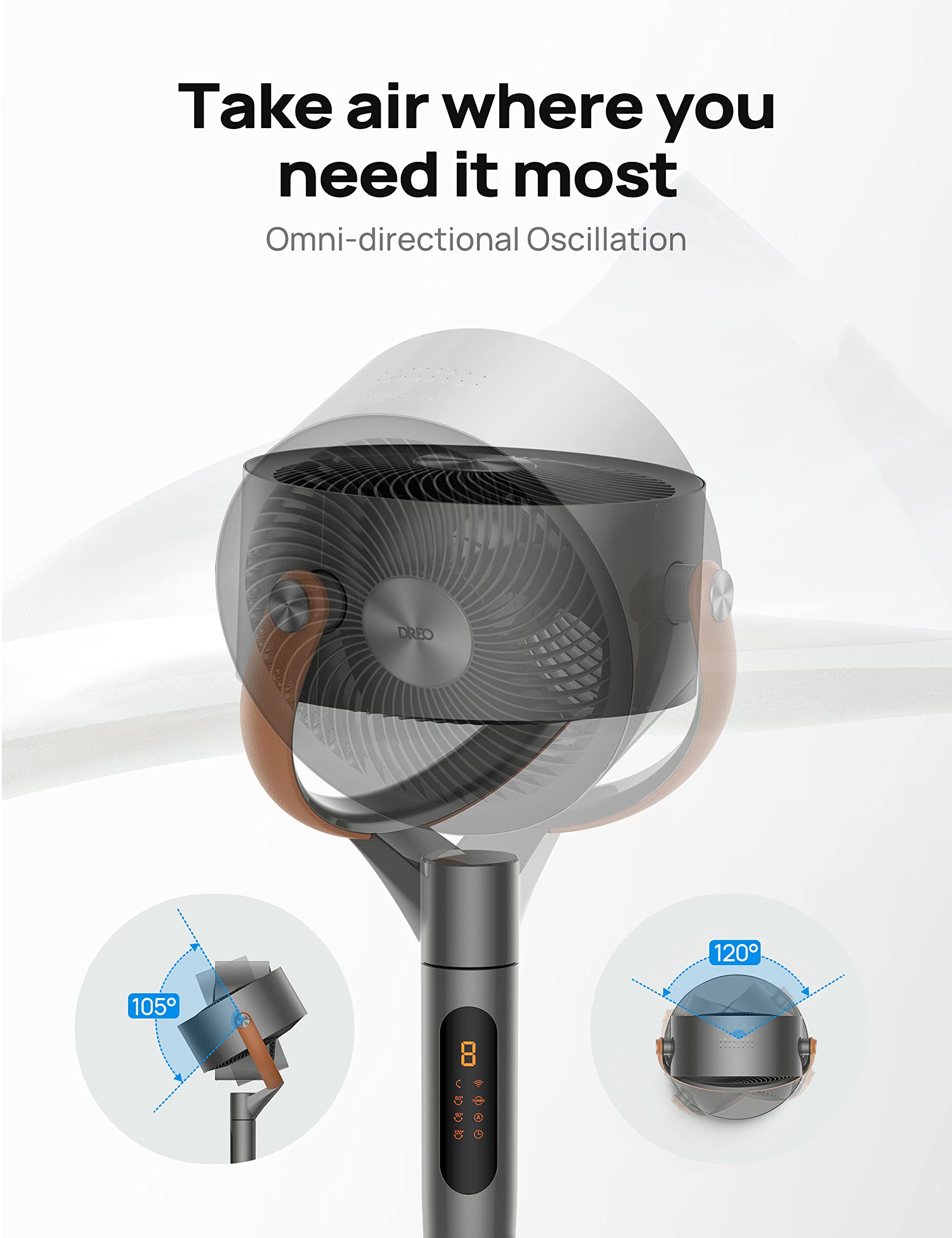 DREO Smart Fan for Bedroom - 120° Oscillating, Wi-Fi, Remote