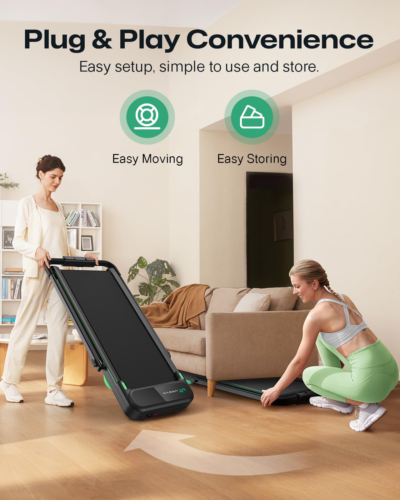 UREVO Strol 2E Smart 2-in-1 Folding Treadmill - Compact Walking Pad
