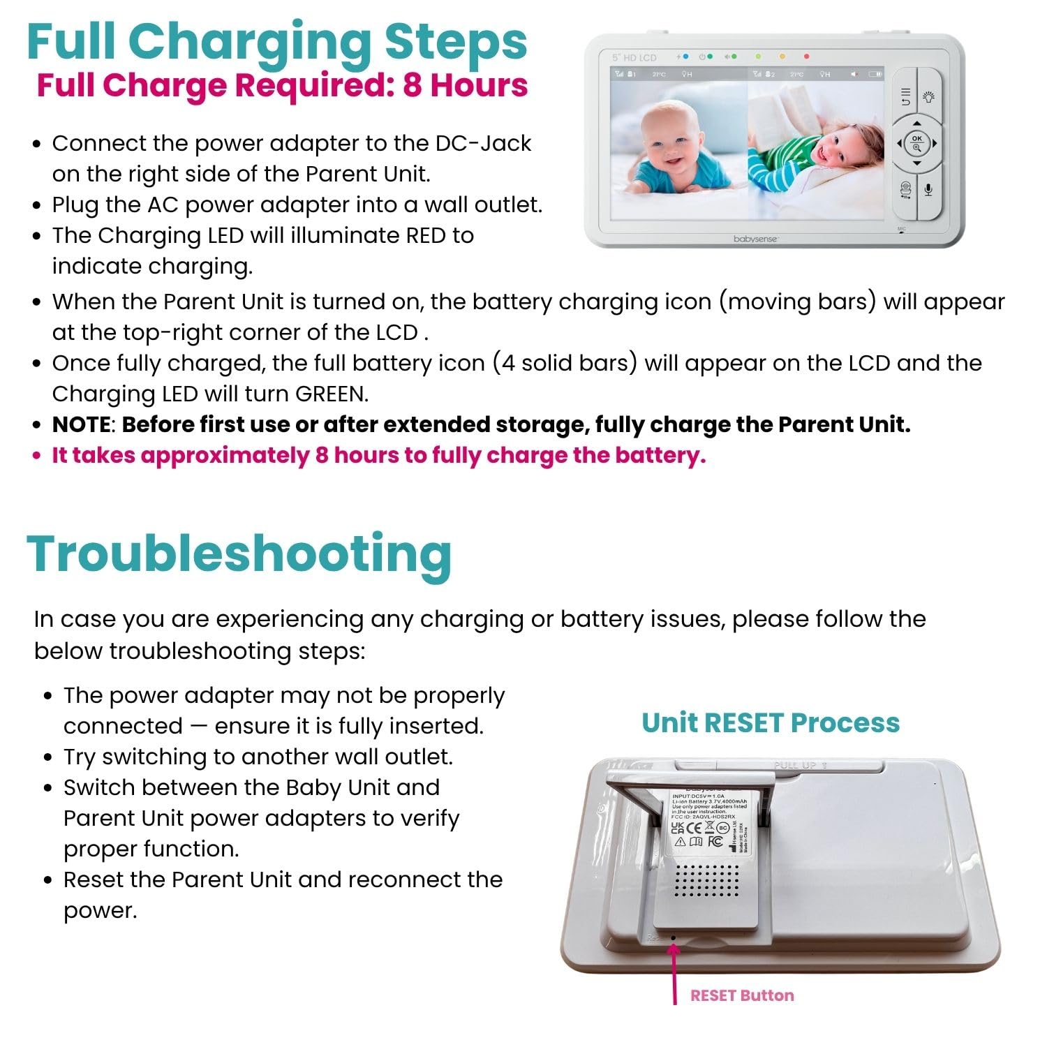 BABYSENSE 5" HD Split-Screen Video Baby Monitor with 2 Cameras