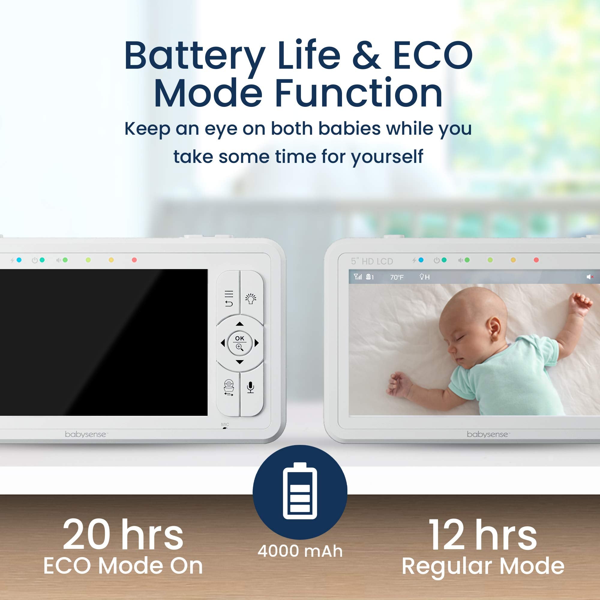BABYSENSE 5" HD Split-Screen Video Baby Monitor with 2 Cameras