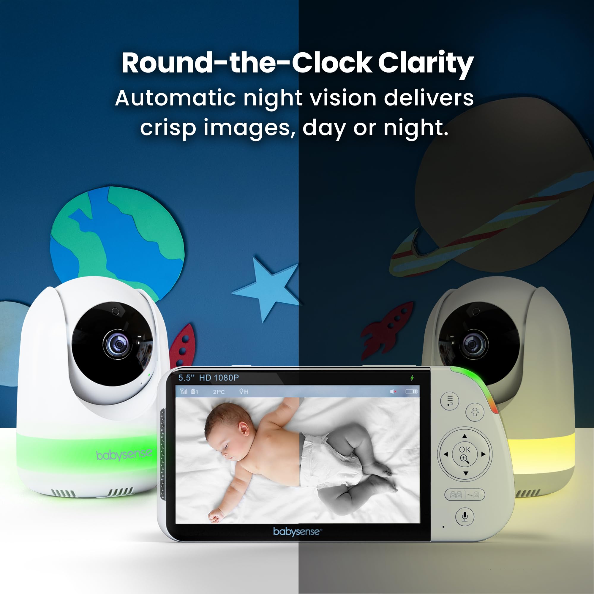 BABYSENSE PRO Full HD Split Screen Baby Monitor & Cameras
