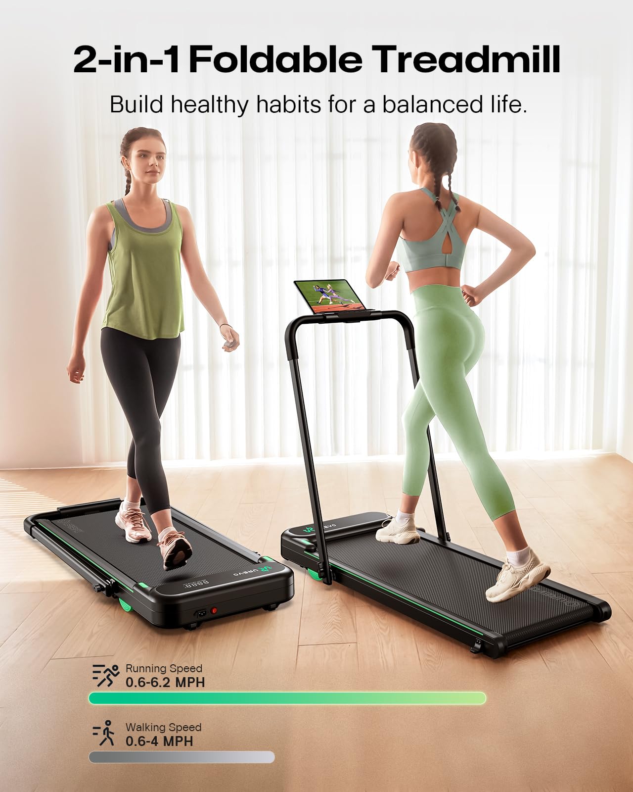 UREVO Strol 2E Smart 2-in-1 Folding Treadmill - Compact Walking Pad