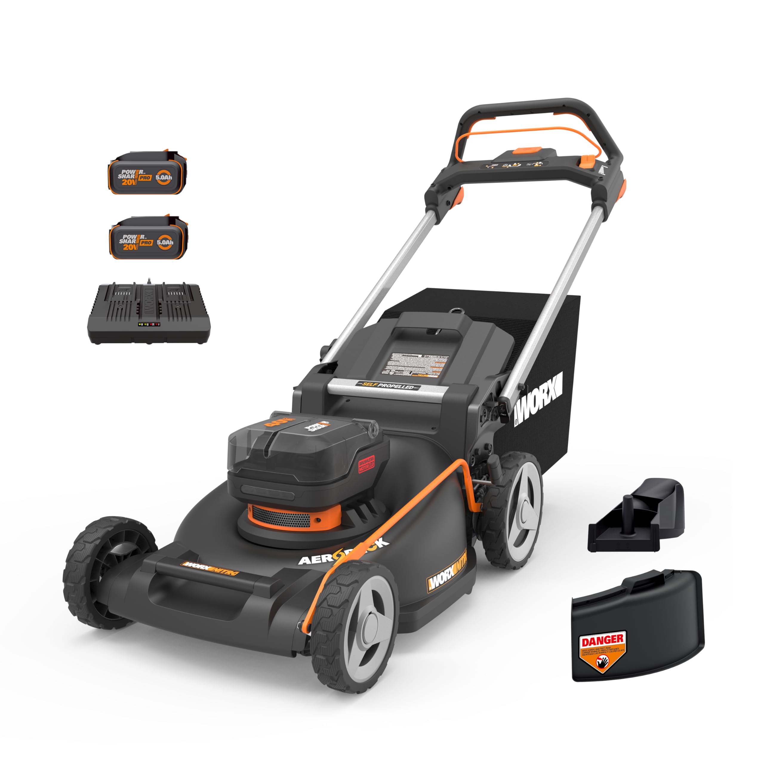 WORX Nitro 21" Cordless Electric Lawn Mower with Batteries