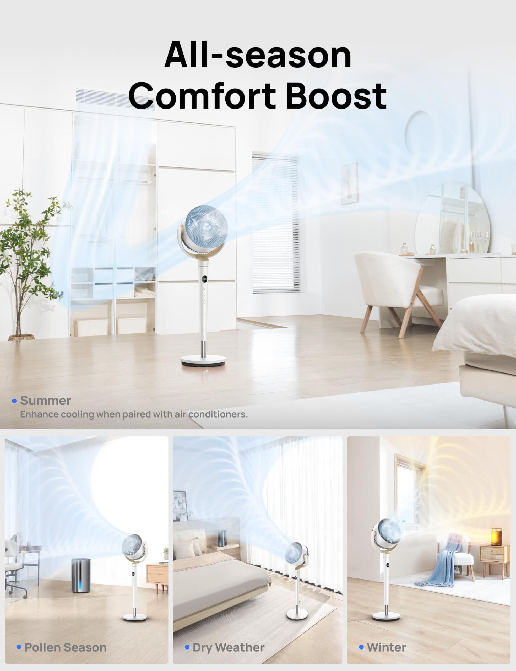 DREO Bedroom DC Motor Standing Fan, 120° Oscillation, Quiet