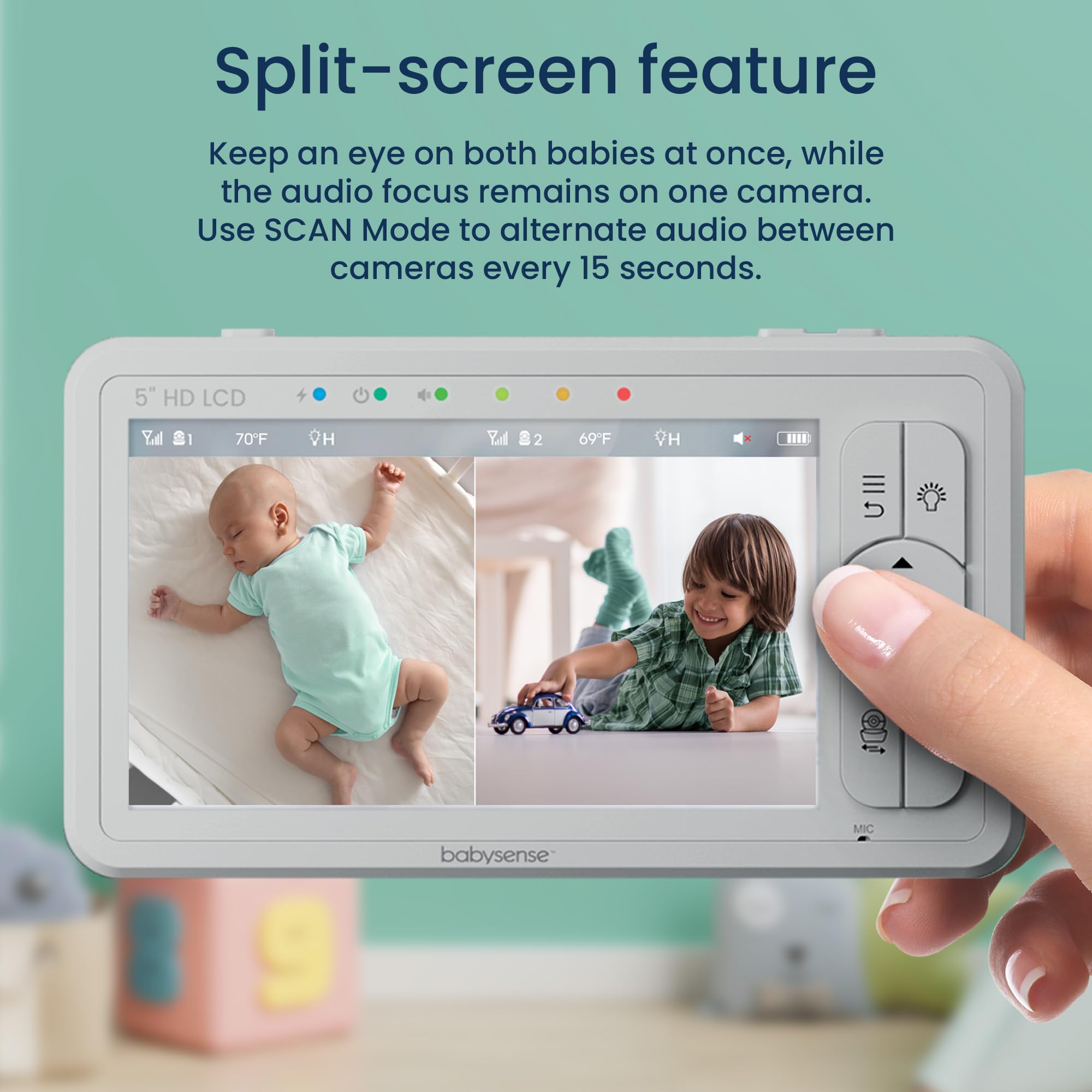 BABYSENSE 5" HD Split-Screen Video Baby Monitor with 2 Cameras