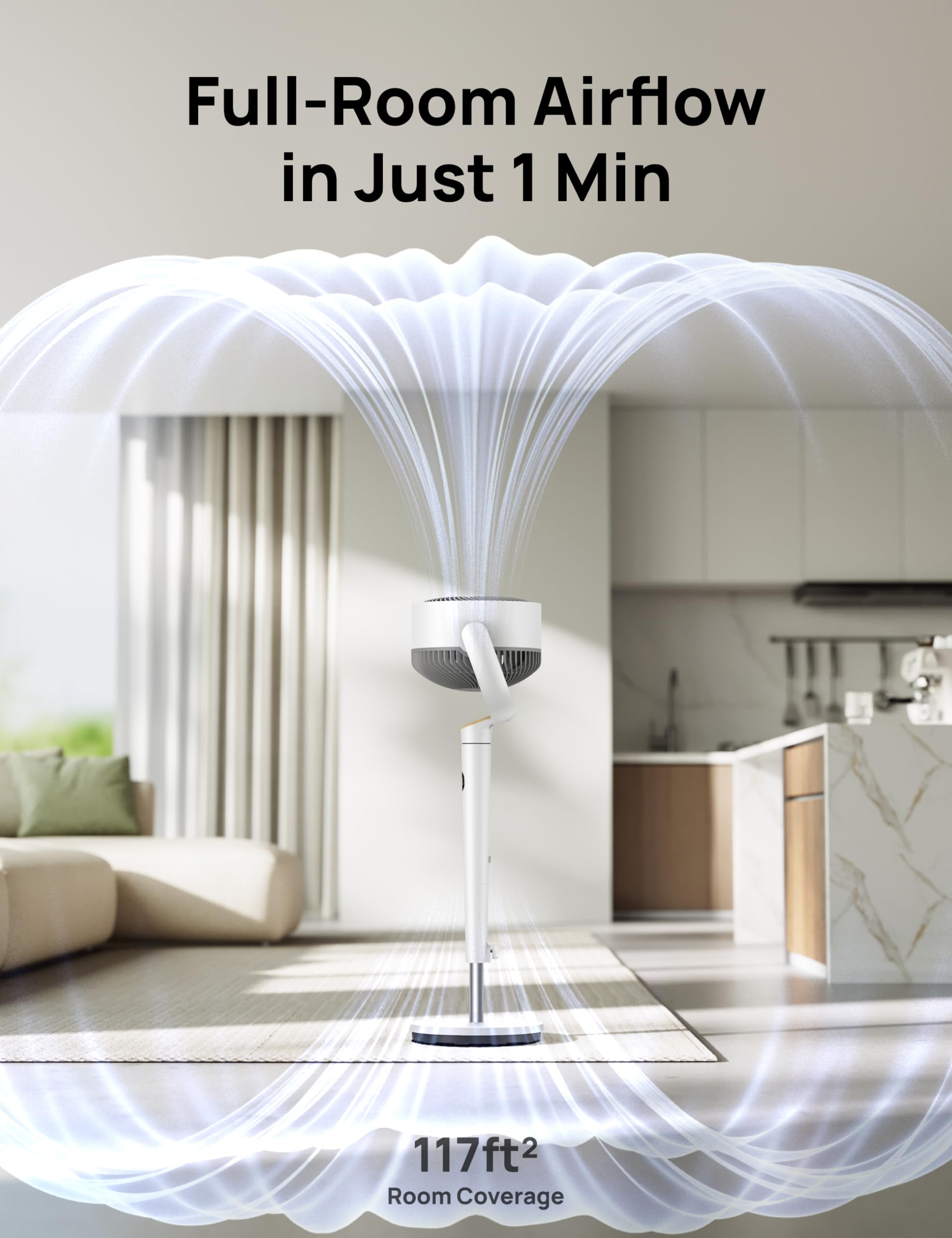 DREO Bedroom DC Motor Standing Fan, 120° Oscillation, Quiet