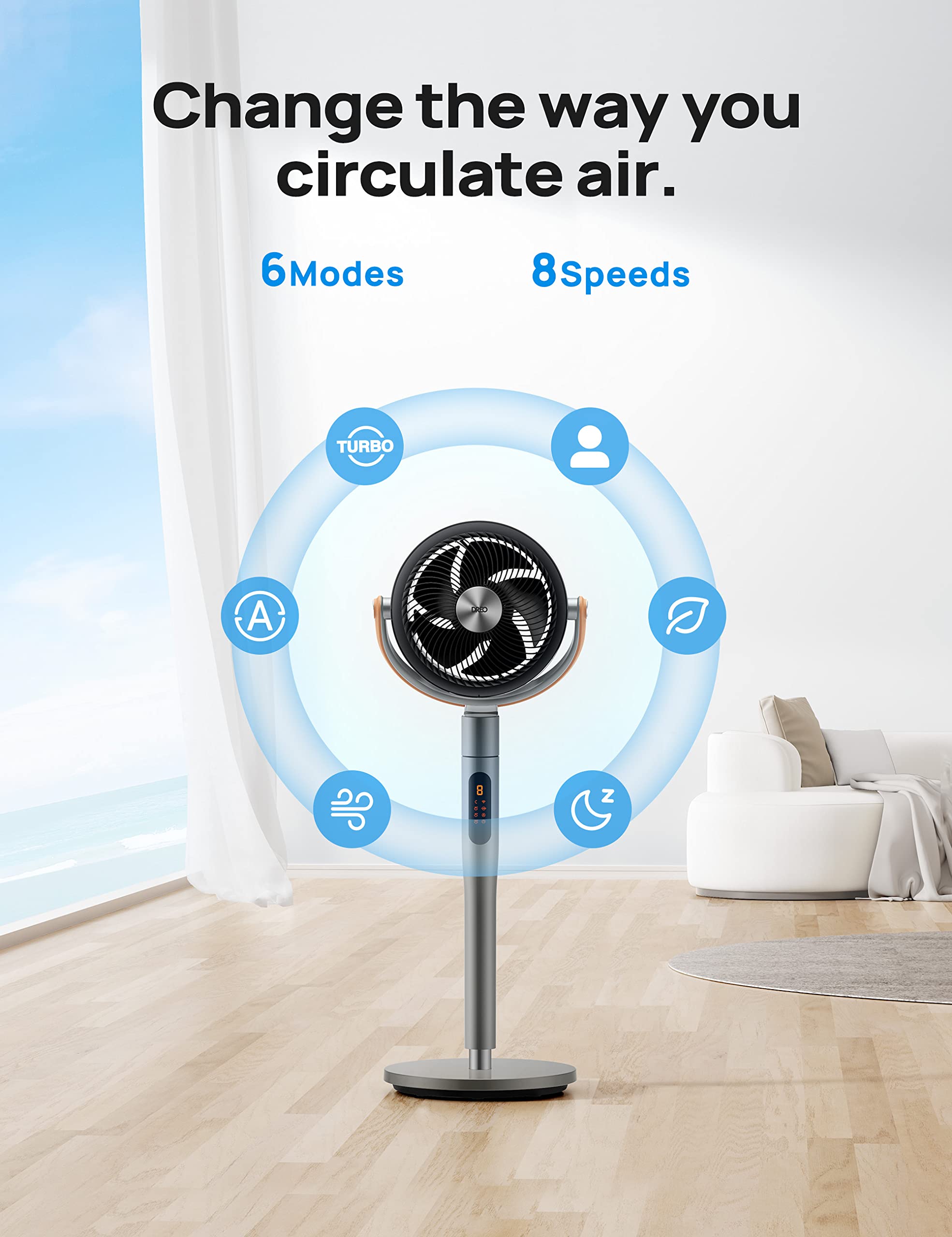 DREO Smart Fan for Bedroom - 120° Oscillating, Wi-Fi, Remote