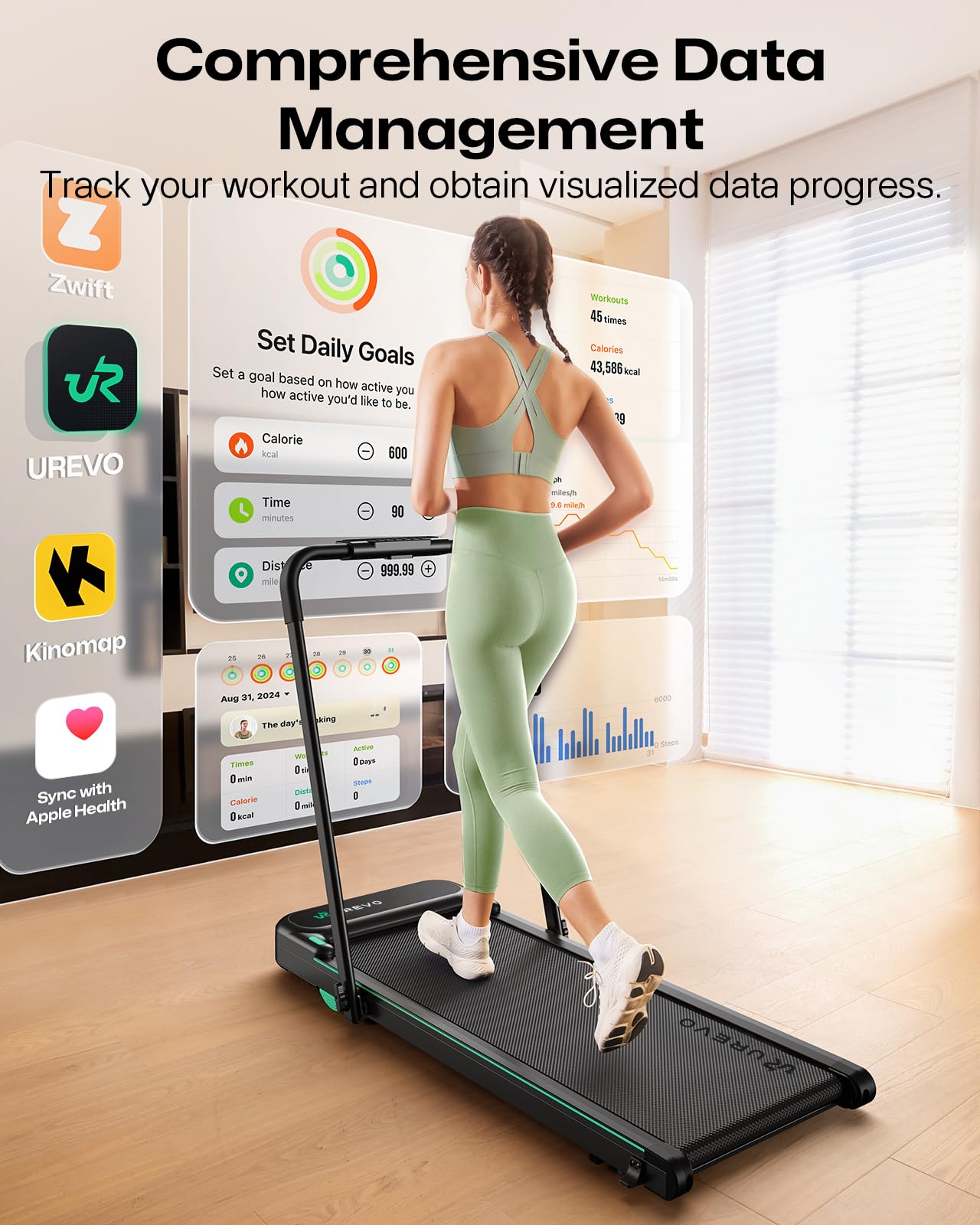 UREVO Strol 2E Smart 2-in-1 Folding Treadmill - Compact Walking Pad