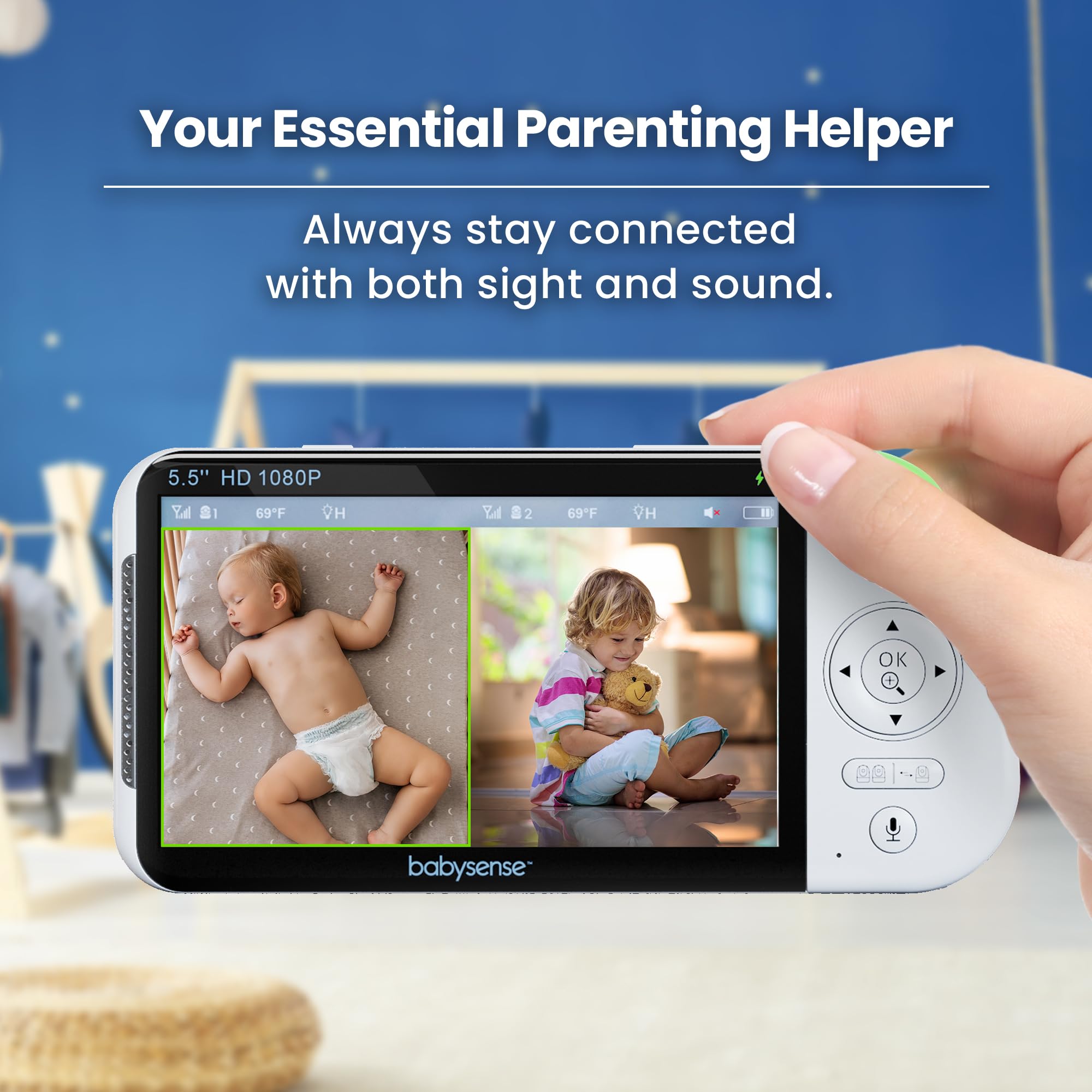 BABYSENSE PRO Full HD Split Screen Baby Monitor & Cameras