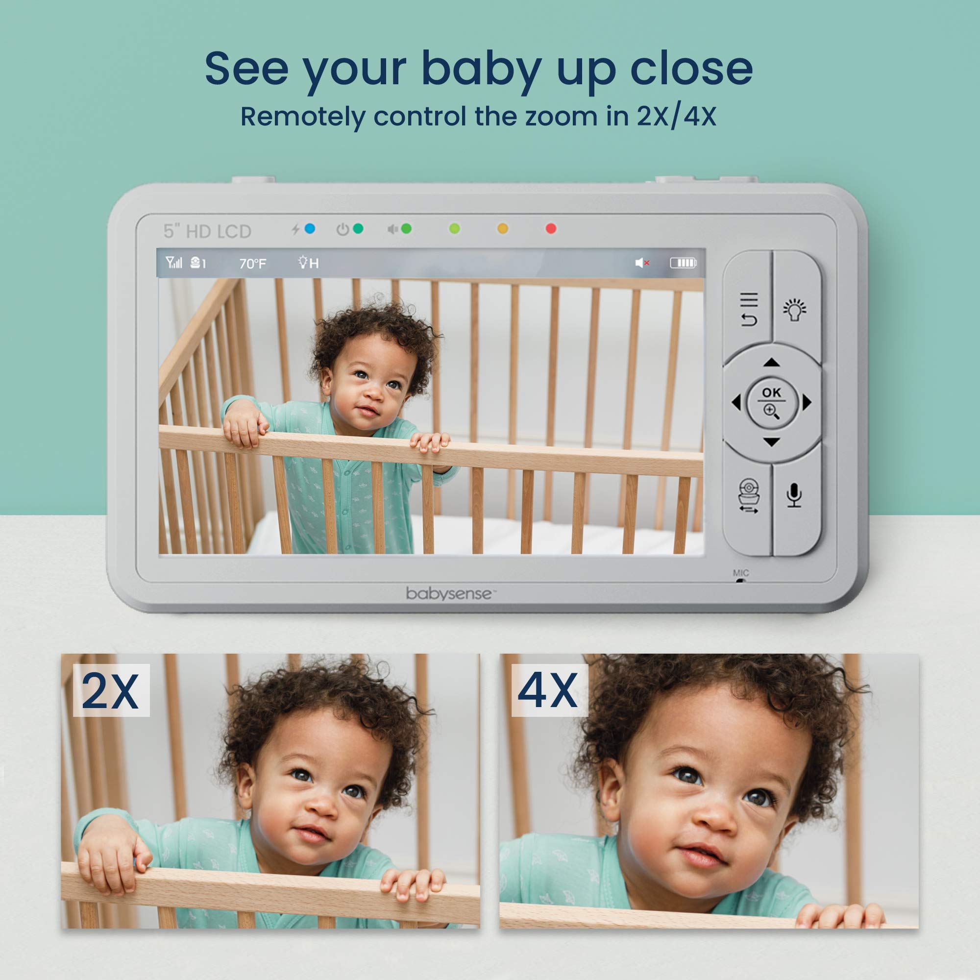 BABYSENSE 5" HD Split-Screen Video Baby Monitor with 2 Cameras