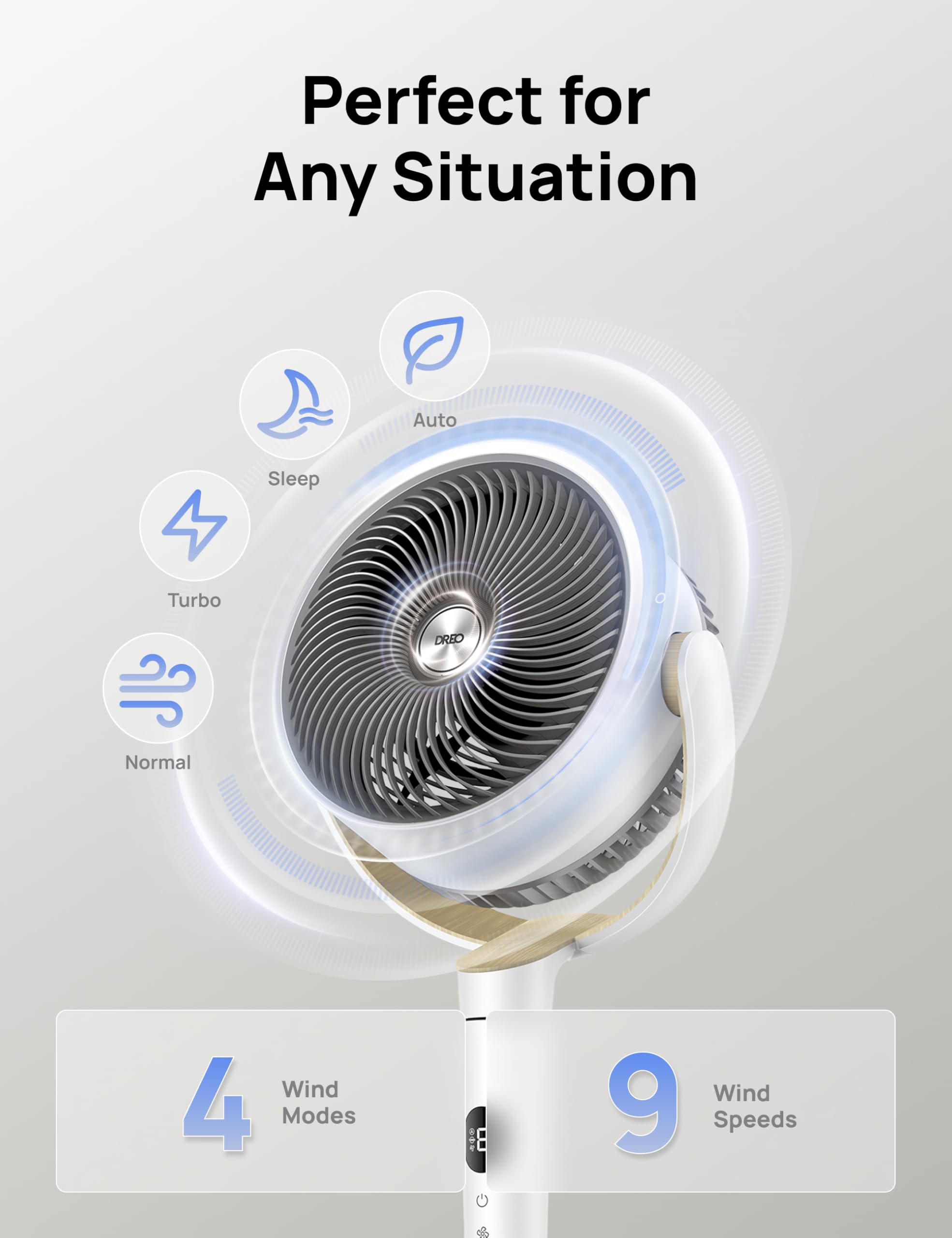 DREO Bedroom DC Motor Standing Fan, 120° Oscillation, Quiet