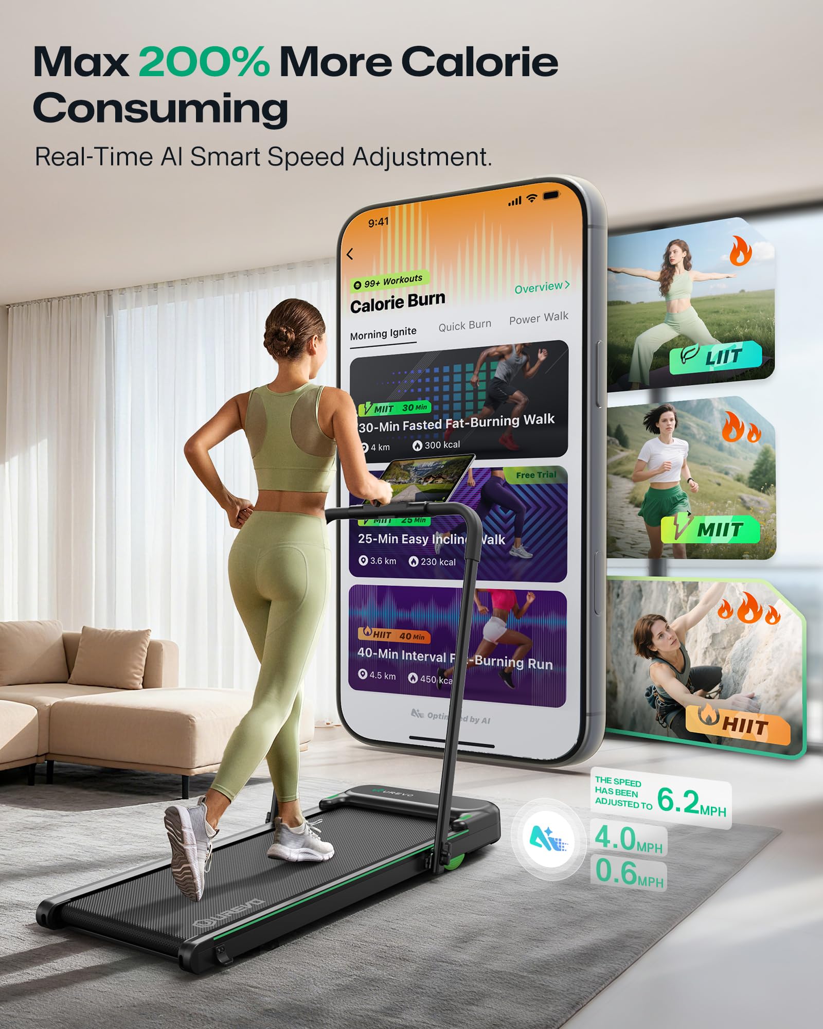 UREVO Strol 2E Smart 2-in-1 Folding Treadmill - Compact Walking Pad
