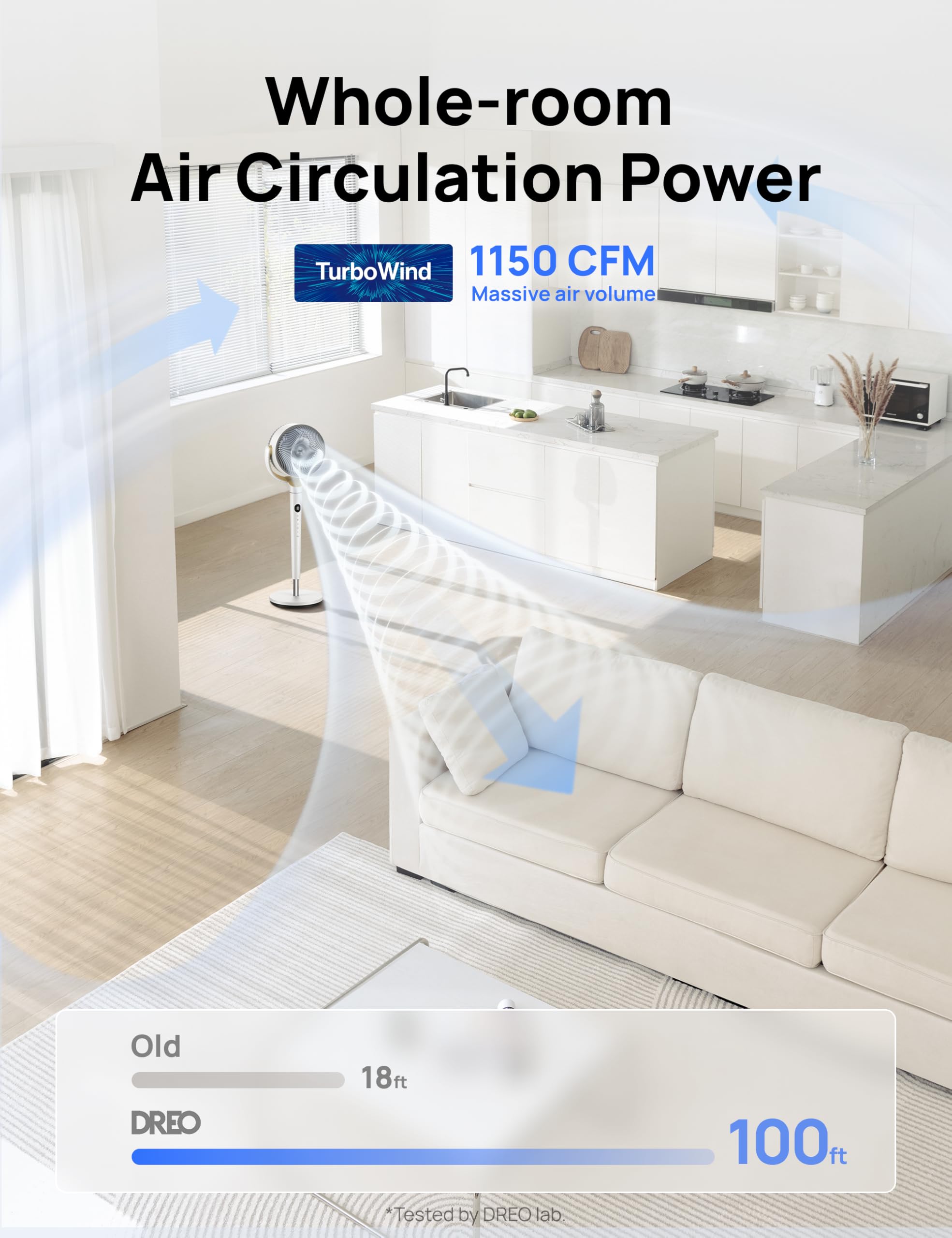 DREO Bedroom DC Motor Standing Fan, 120° Oscillation, Quiet
