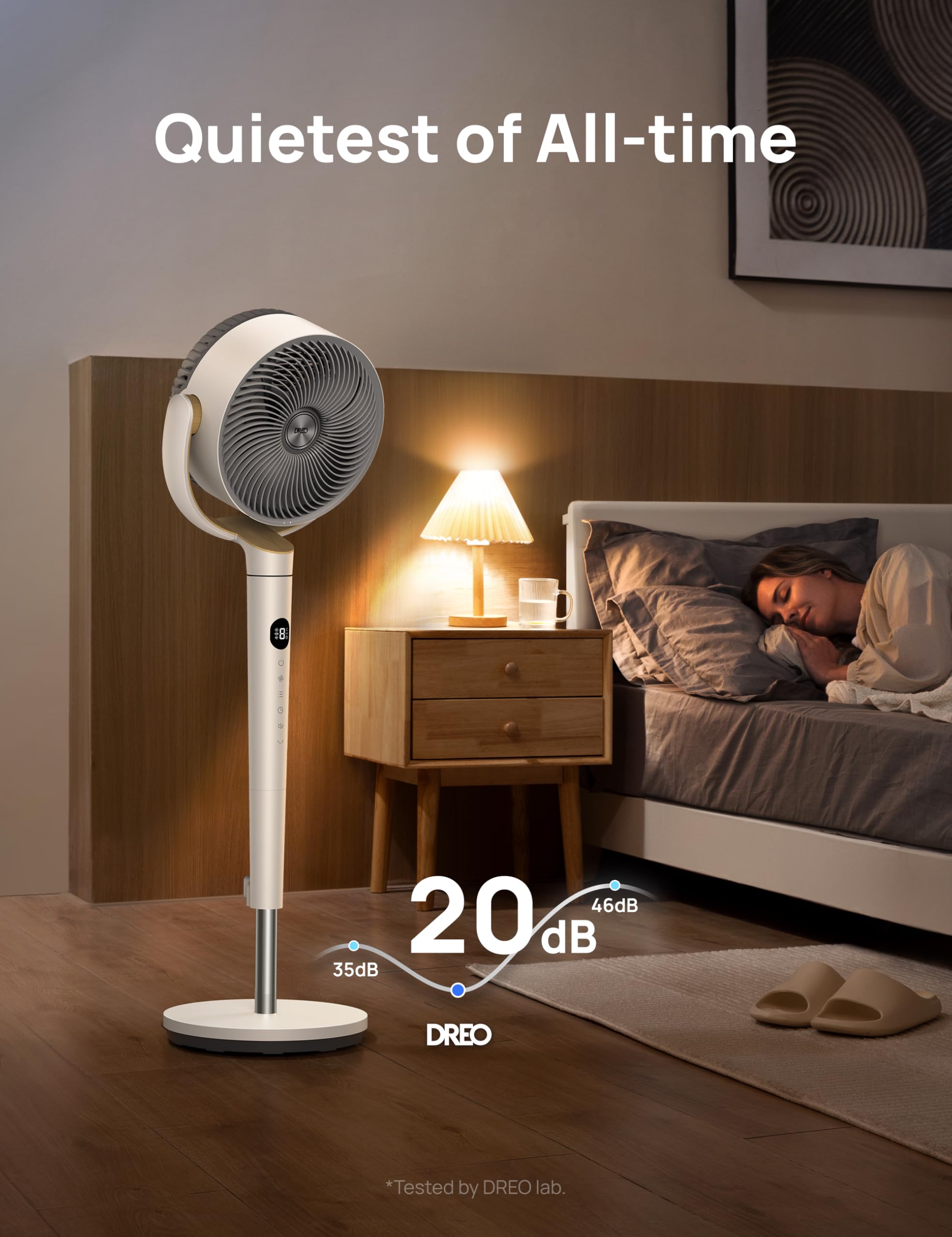 DREO Bedroom DC Motor Standing Fan, 120° Oscillation, Quiet
