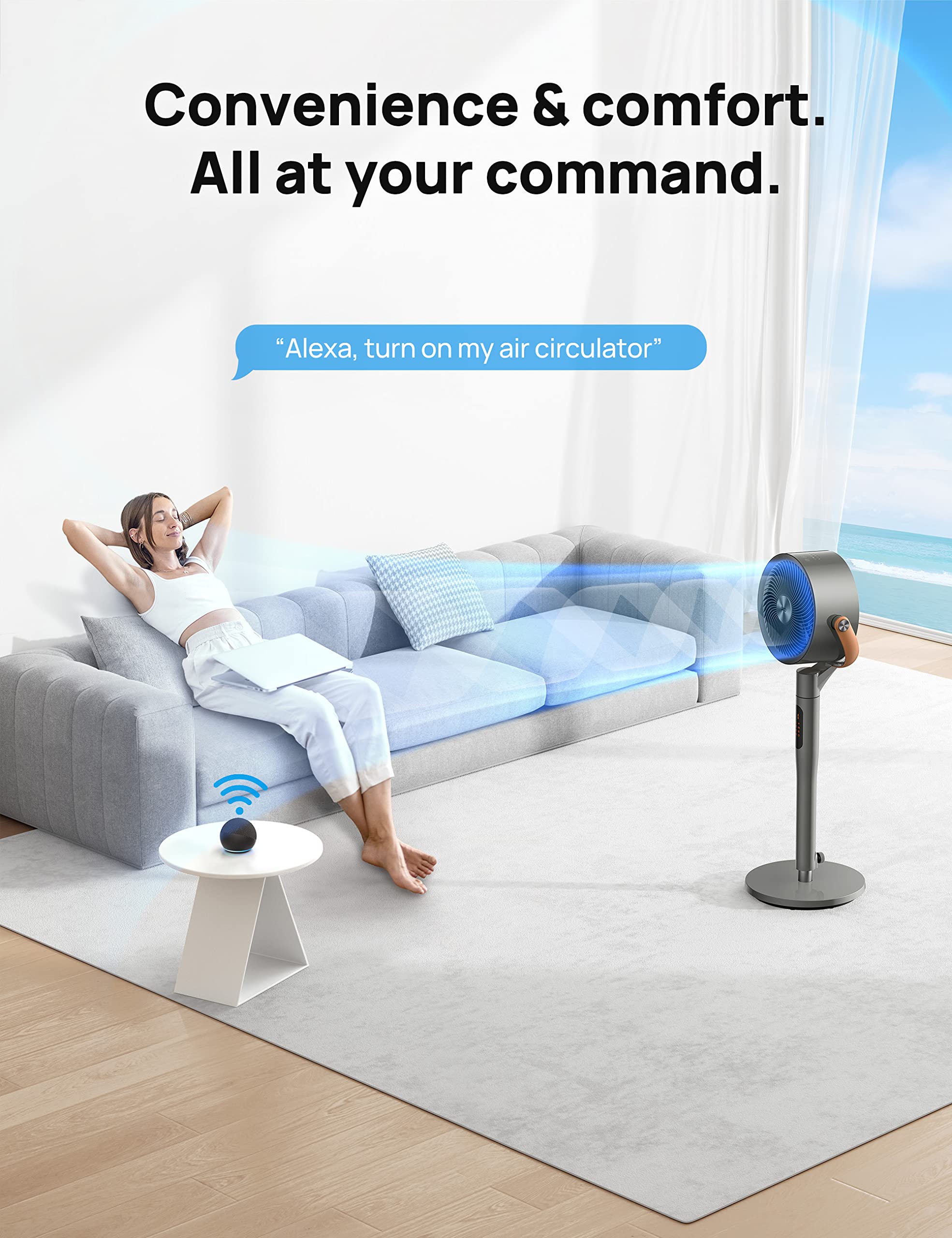 DREO Smart Fan for Bedroom - 120° Oscillating, Wi-Fi, Remote