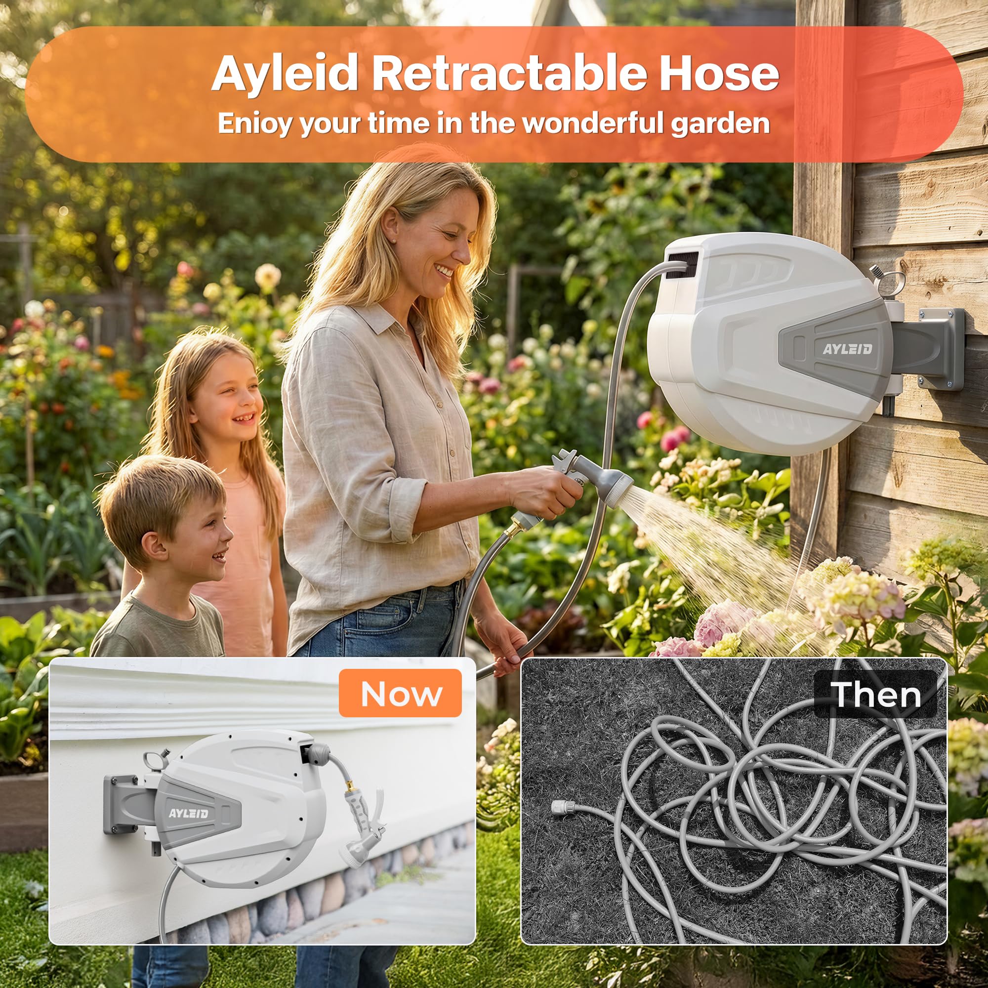 AYLEID Retractable Garden Hose Reel 1/2" x 100 ft with Nozzle