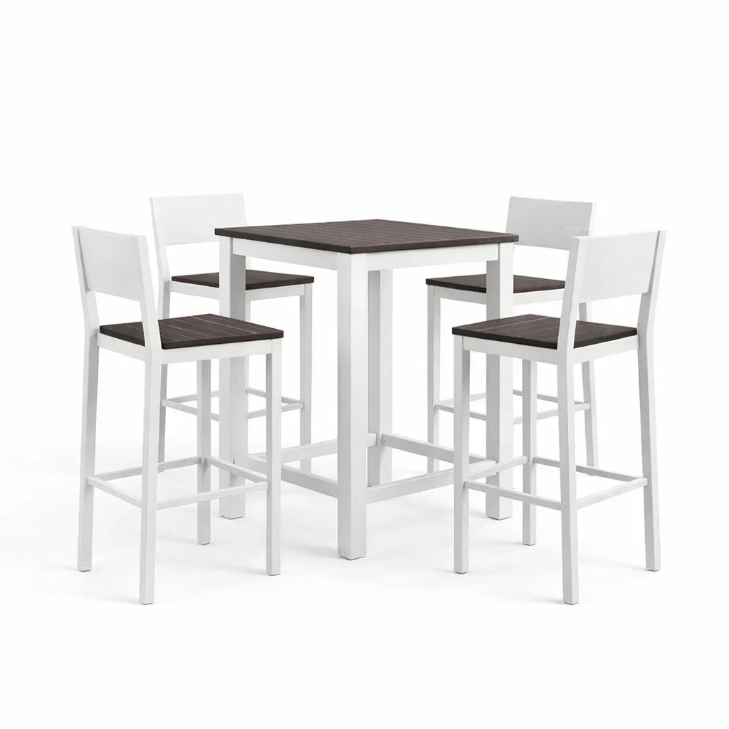 Bar set aus aluminium und holzoptik weiß dunkelbraun - Dwellambient