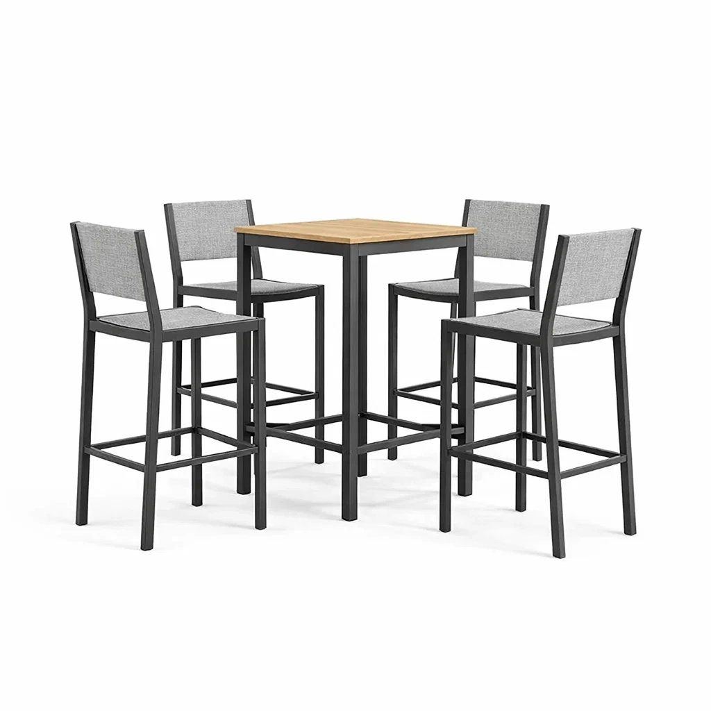 Bar set mit quadratischem tisch und barhockern aus holz und metall braun grau - Dwellambient