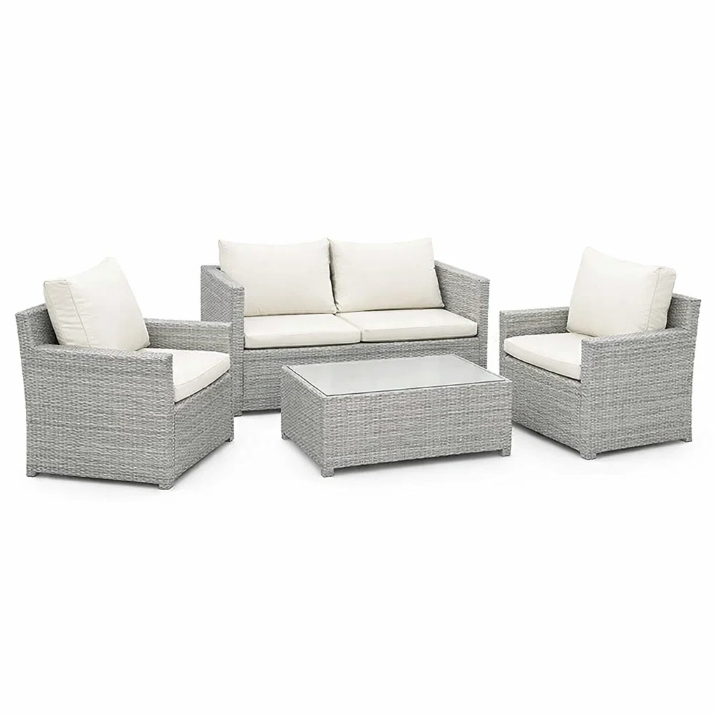 Sofa-set polyrattan grau mit glastisch - Dwellambient