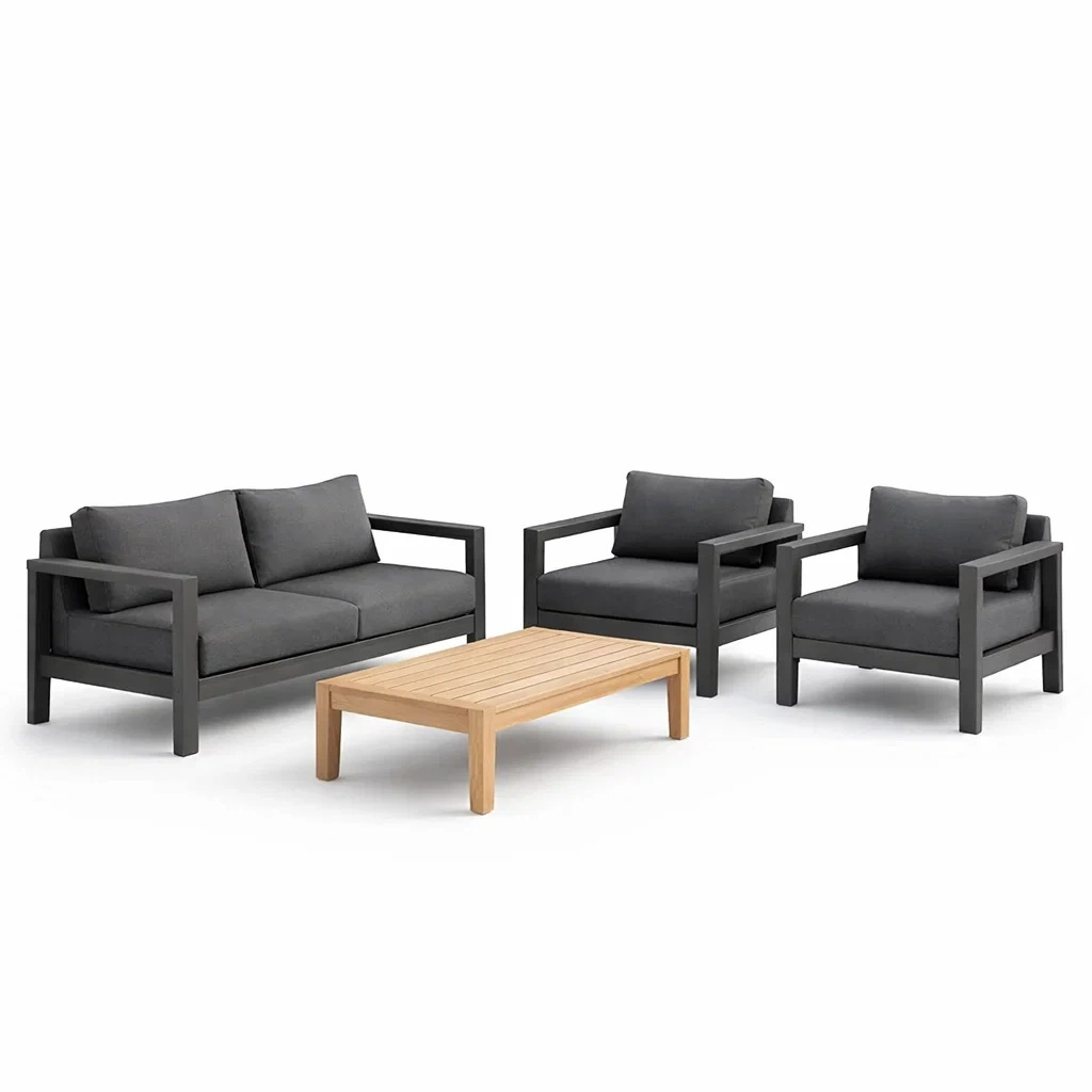 Sofa-set aluminium schwarz anthrazit mit hartholztisch - Dwellambient