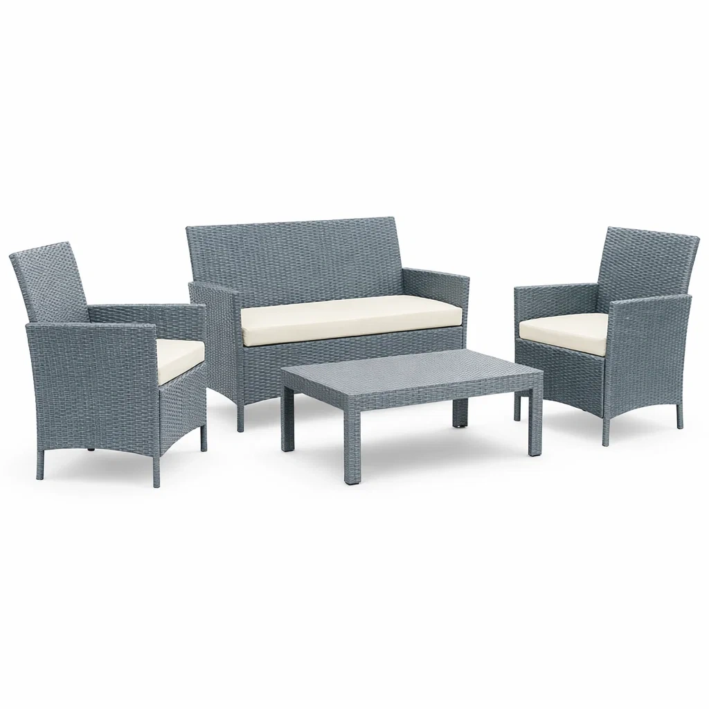 Sofa-set rattan grau mit cremefarbenen kissen - Dwellambient