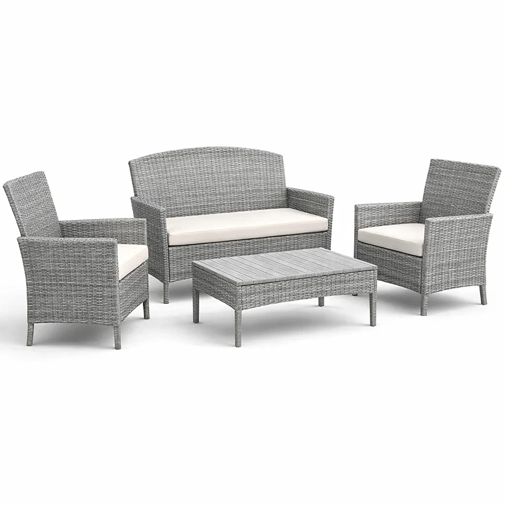 Sofa-set rattan grau mit kissen - Dwellambient