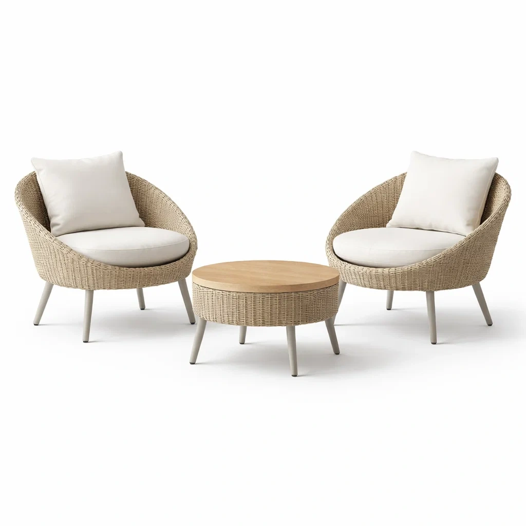Loungemöbel-Set aus polyrattan mit sesseln und tisch beige - Dwellambient