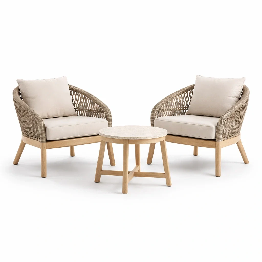 Loungemöbel-Set aus holz und geflecht mit kissen und tisch - Dwellambient