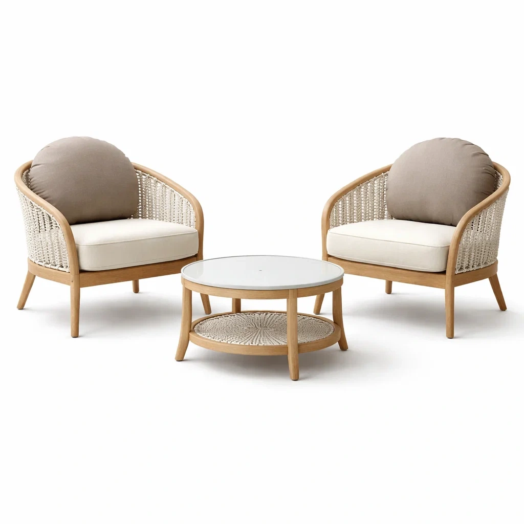 Loungemöbel-Set aus teakholz mit sesseln tisch aus gehärtetem glas aluminium beige - Dwellambient